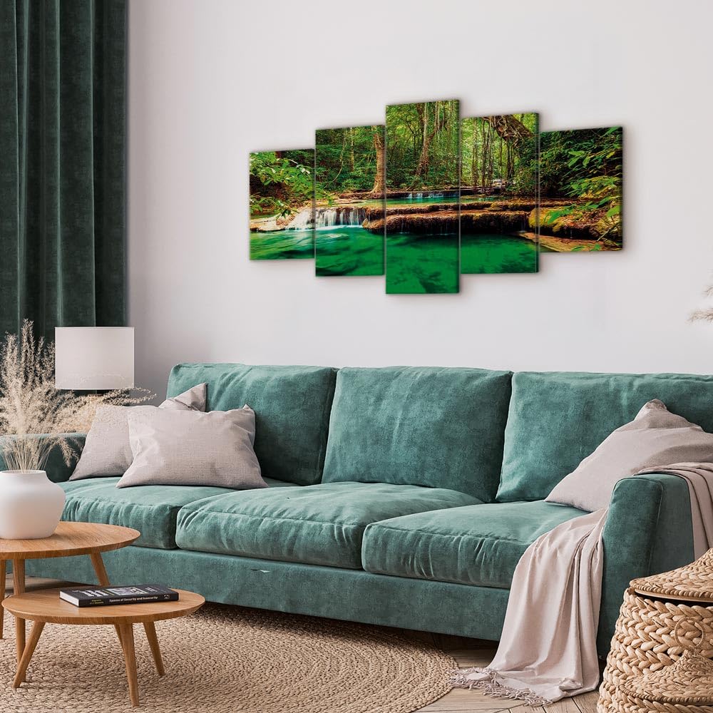 Cuadros B&D XXL - Cuadro en Lienzo Cascada 200x100 cm 5 piezas - Impresión en material tejido no tejido cuadros decoracion salon modernos lienzos - Naturaleza Paisaje c-B-0036-b-n