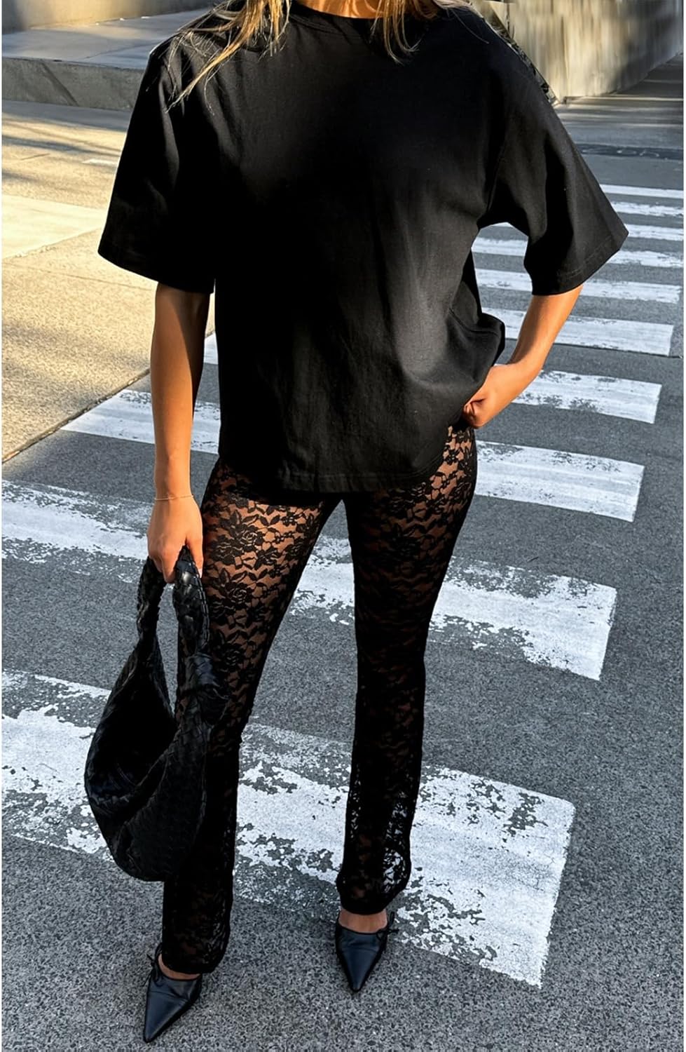 Lace Flare Pants for Women - Sexy See Through Mid-Waist Bell Bottom Leggings Trousers Party Clubwear - Image 3