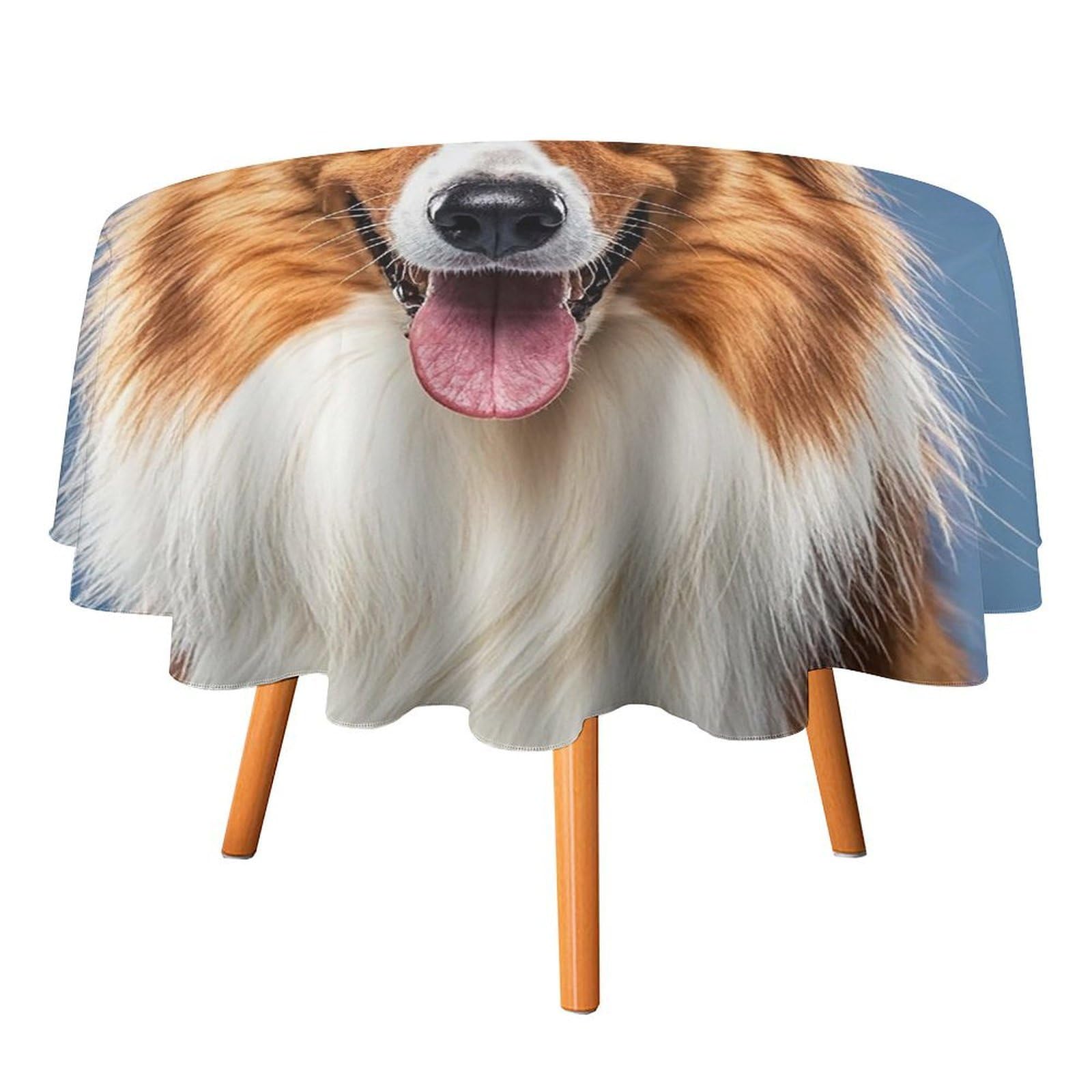 SMAZDFXX Cute Collie Dog Tablecloth for Restaurant, Round Polyester Table Cover 50x50in for Party