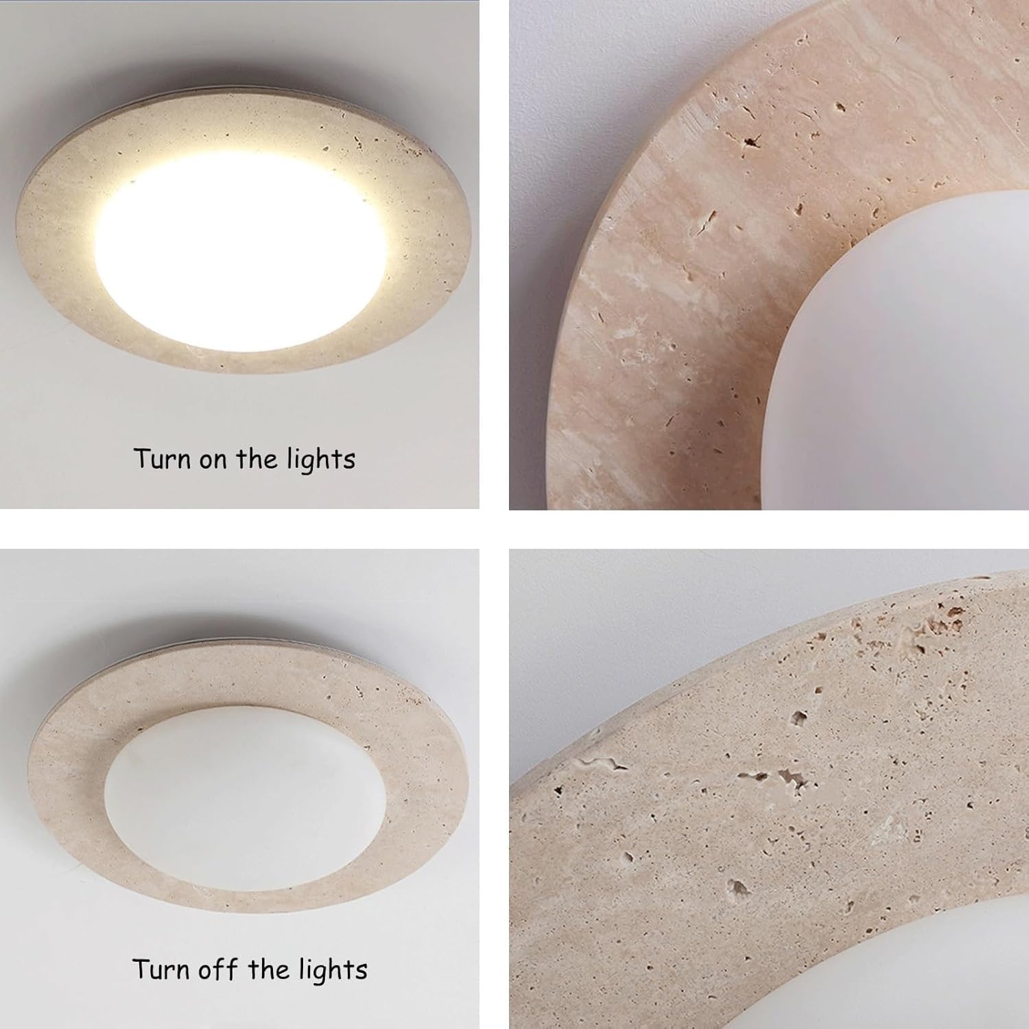 Dimmbare LED-Deckenleuchte Aus Travertin,Moderne Runde Deckenlampe Aus Naturstein Im Wabi-Sabi-Stil,Minimalistische Heimdekoration Beleuchtung Für Schlafzimmer,Wohnzimmer Und Flur(30CM)