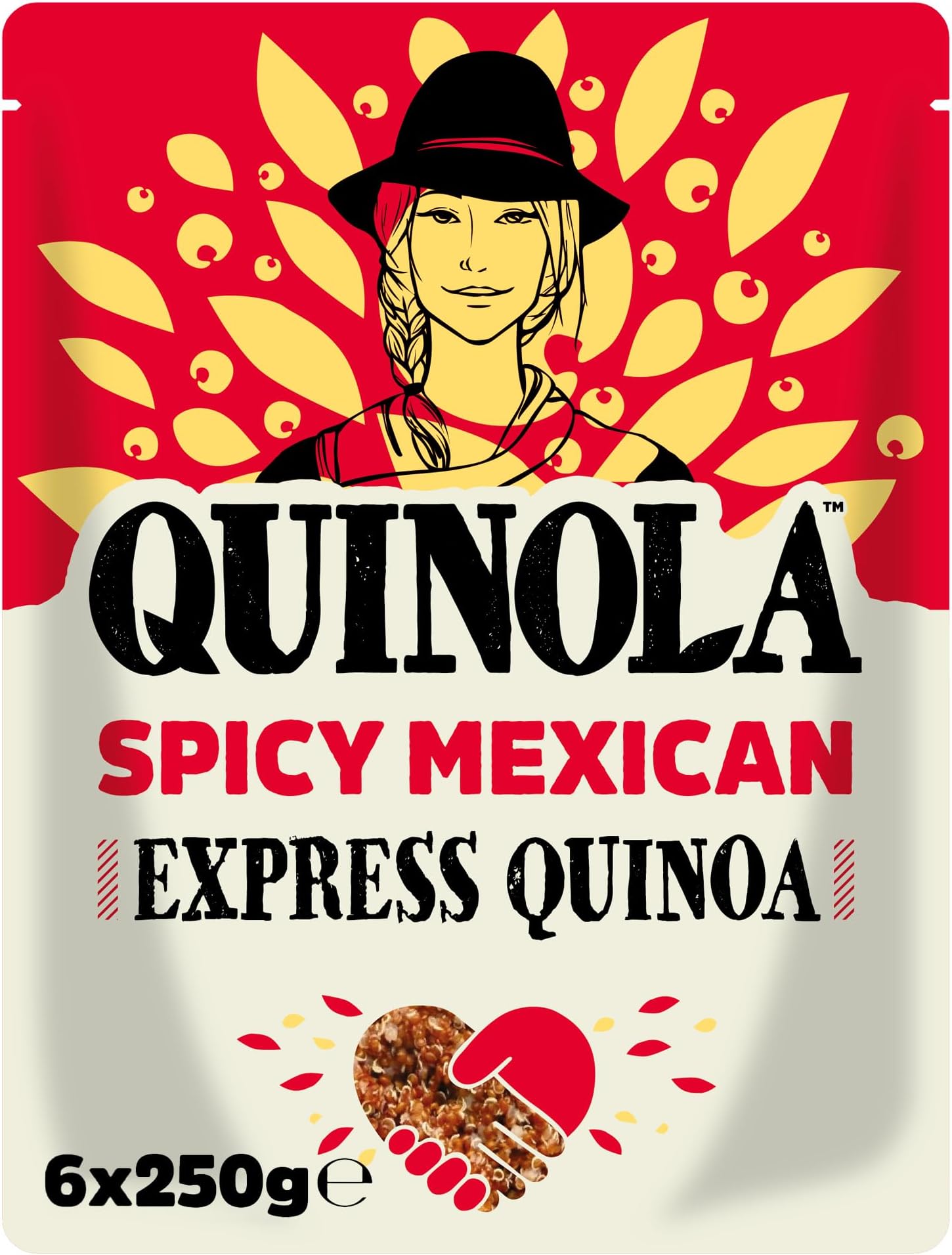 Quinola Organic Quinoa Spicy Mexican 6x250g, Healthy Rice Alternative Grain, Express Ready to Eat Pouches, High In Protein, Source of Fibre, Vegan & Gluten Free Superfood