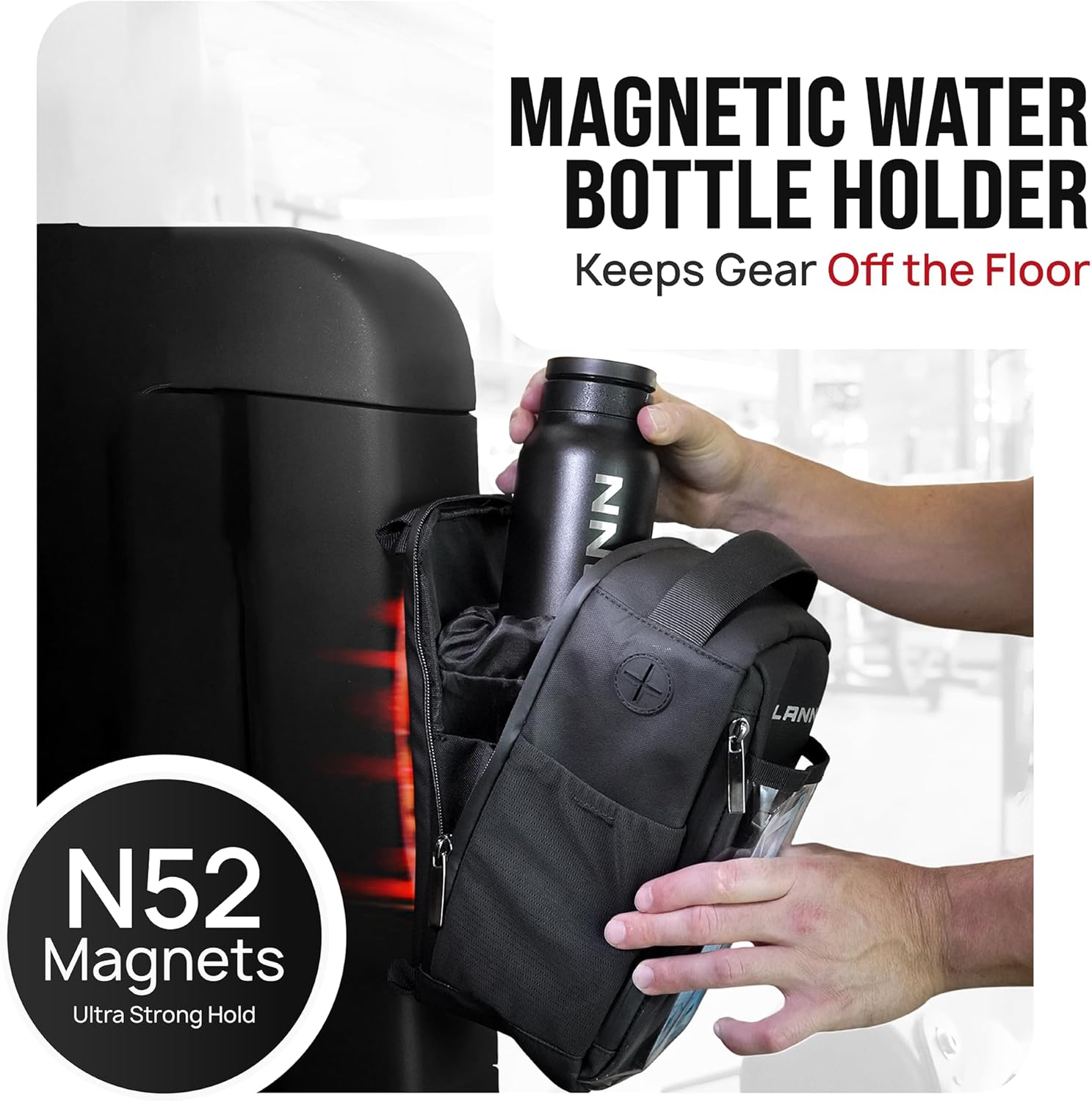 Magnetic Gym Bag Small | Magnetic Gym Water Bottle Bag | Perfect Small Crossbody Bag for Focused Workouts | Mini Gym Bag for Women and Men | Water Bottle Holder with Strap (Black) - Image 2