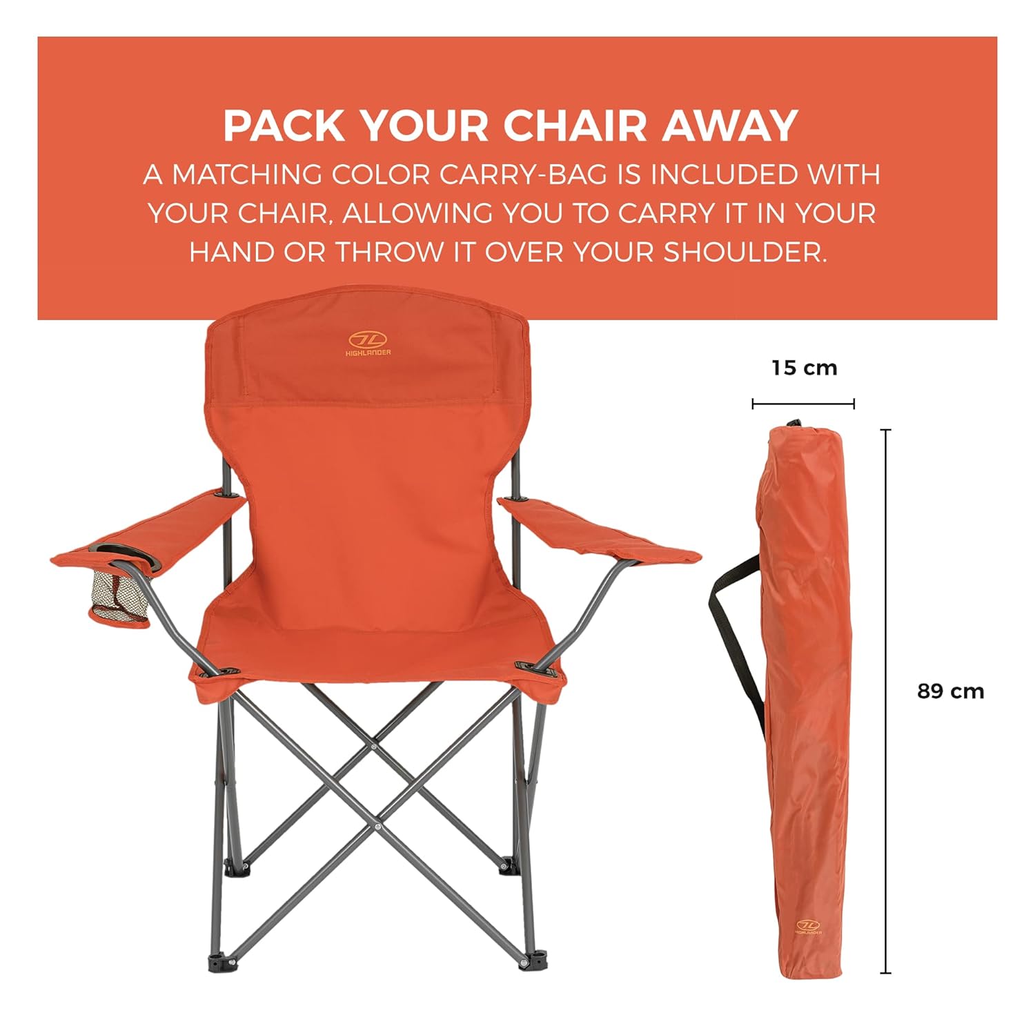 Highlander Camping Chair - Compact & Lightweight Folding Chair, 2.2kg, Portable Chair for Outdoors, Durable Steel Frame Arm Chair with Cup Holder - Image 3