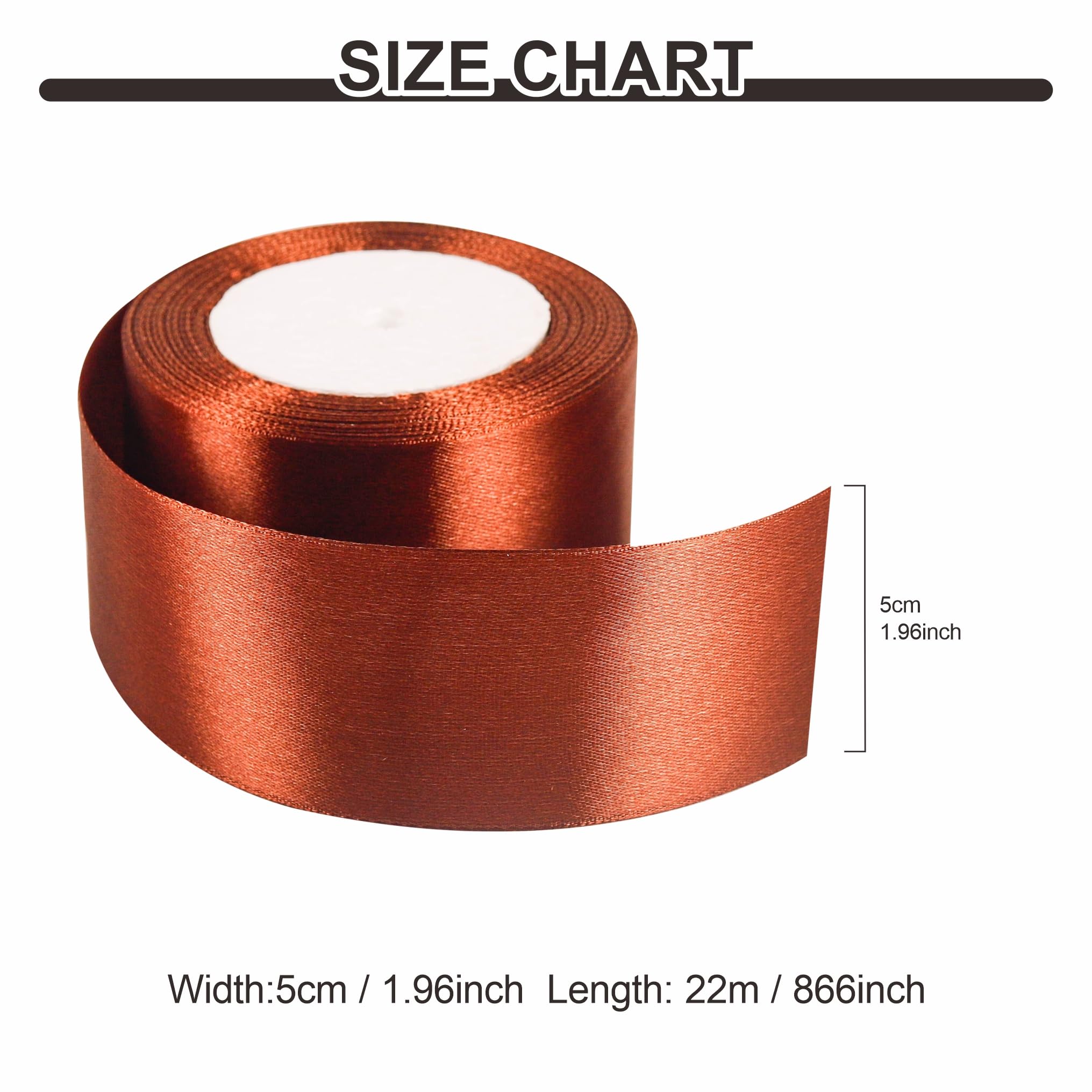 50mm Coffee Ribbon for Gift Wrapping 22M,Coffee Satin Ribbons Fabric 50mm Thick for Christmas Day Decorative Ribbon Gift Wrapping Ribbons for Crafting Wedding Party Decoration - Image 3