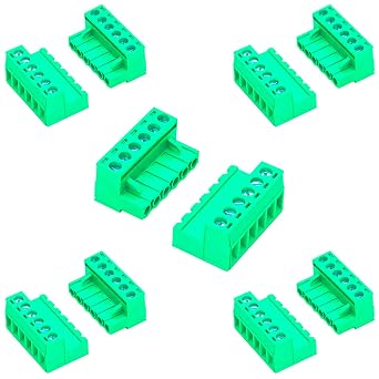 5 Set 5.08mm 6 Pin Male & Female Phoenix Type Connector No Soldering Green PCB Screw Terminal Block 6 Pole