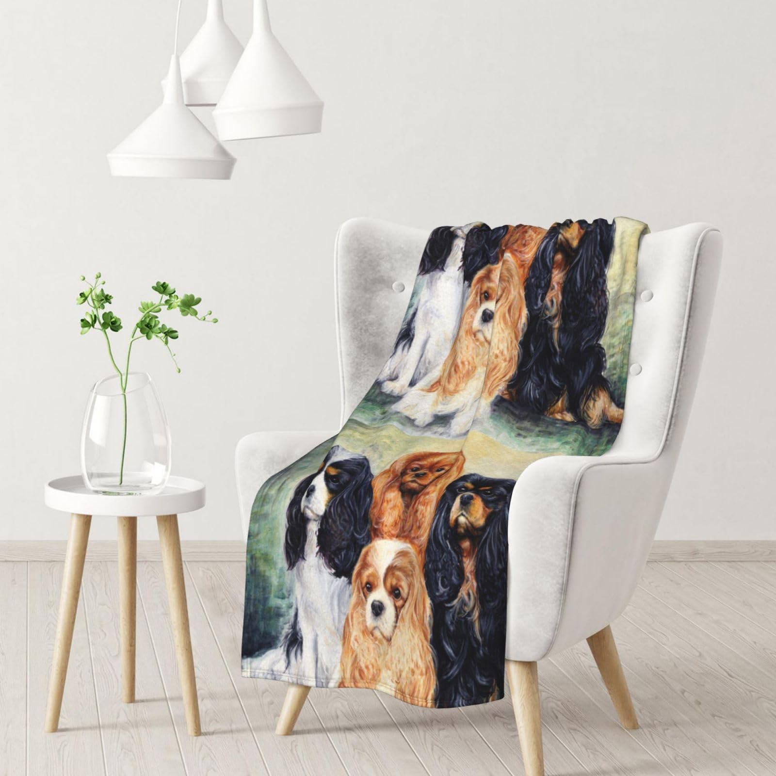 Blanket,Warm Flannel Blanket Throw/Blanket Bed Throw for Sofa Office 102X 76 cm,Black Golden Cavalier King Charles Spaniel