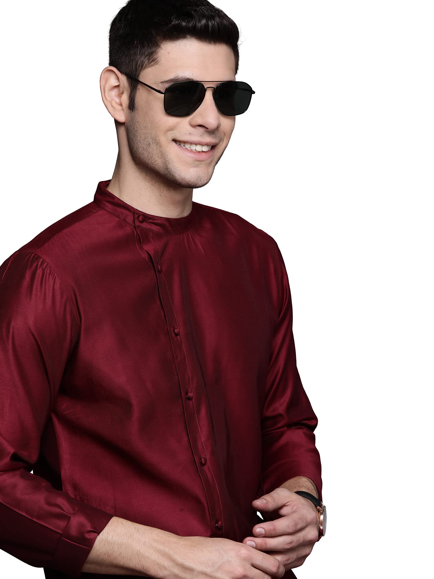 Indo Era Men's Viscose Straight Fit Solid Mandarin Collar Kurta (MKT1WN1080) in neutral