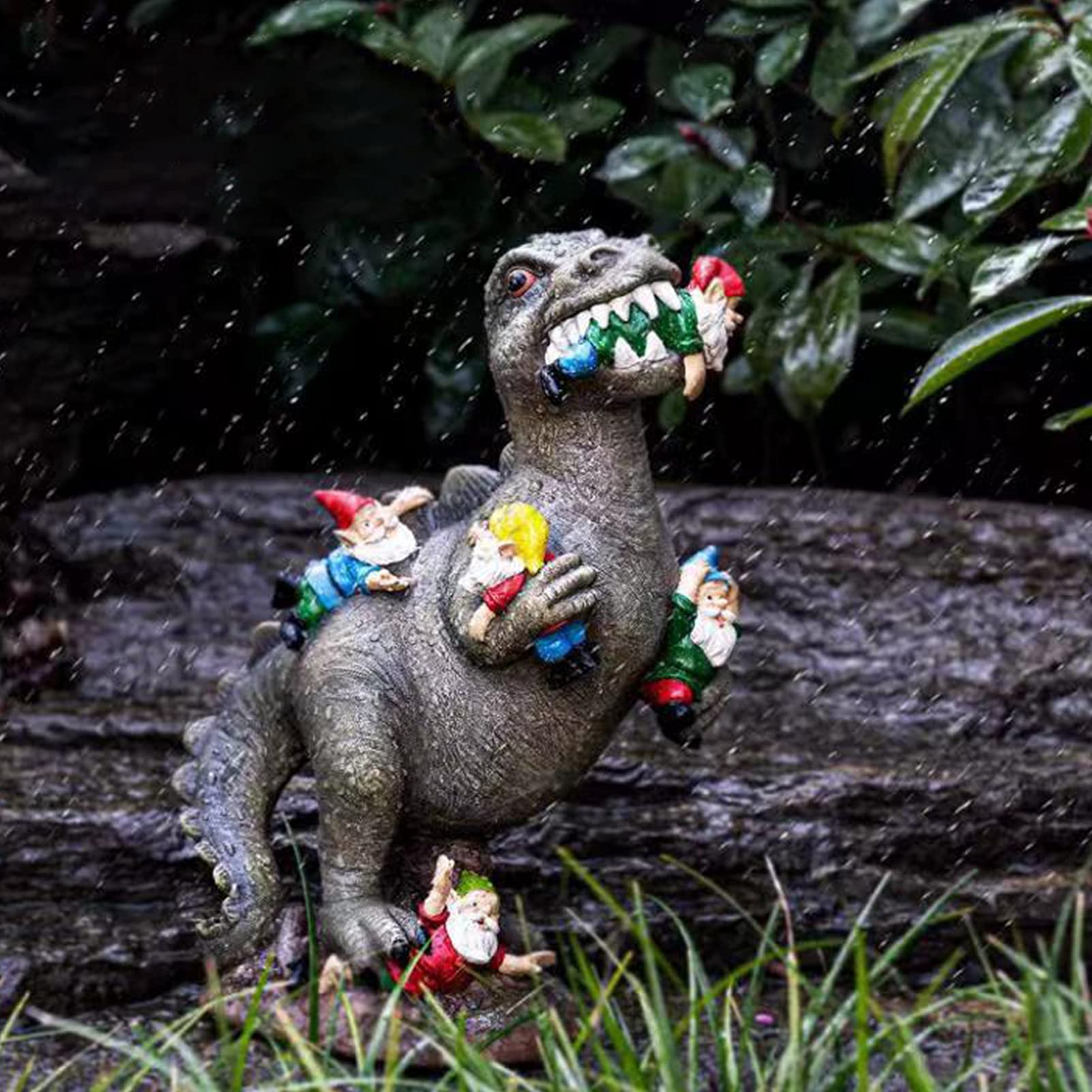 Ozdoby do ogrodu dinozaury na zewnątrz, rzeźba z żywicy 24 cm x 14 cm x 10 cm do dekoracji podwórka, urodzinowy prezent dla kobiet i mężczyzn (L)