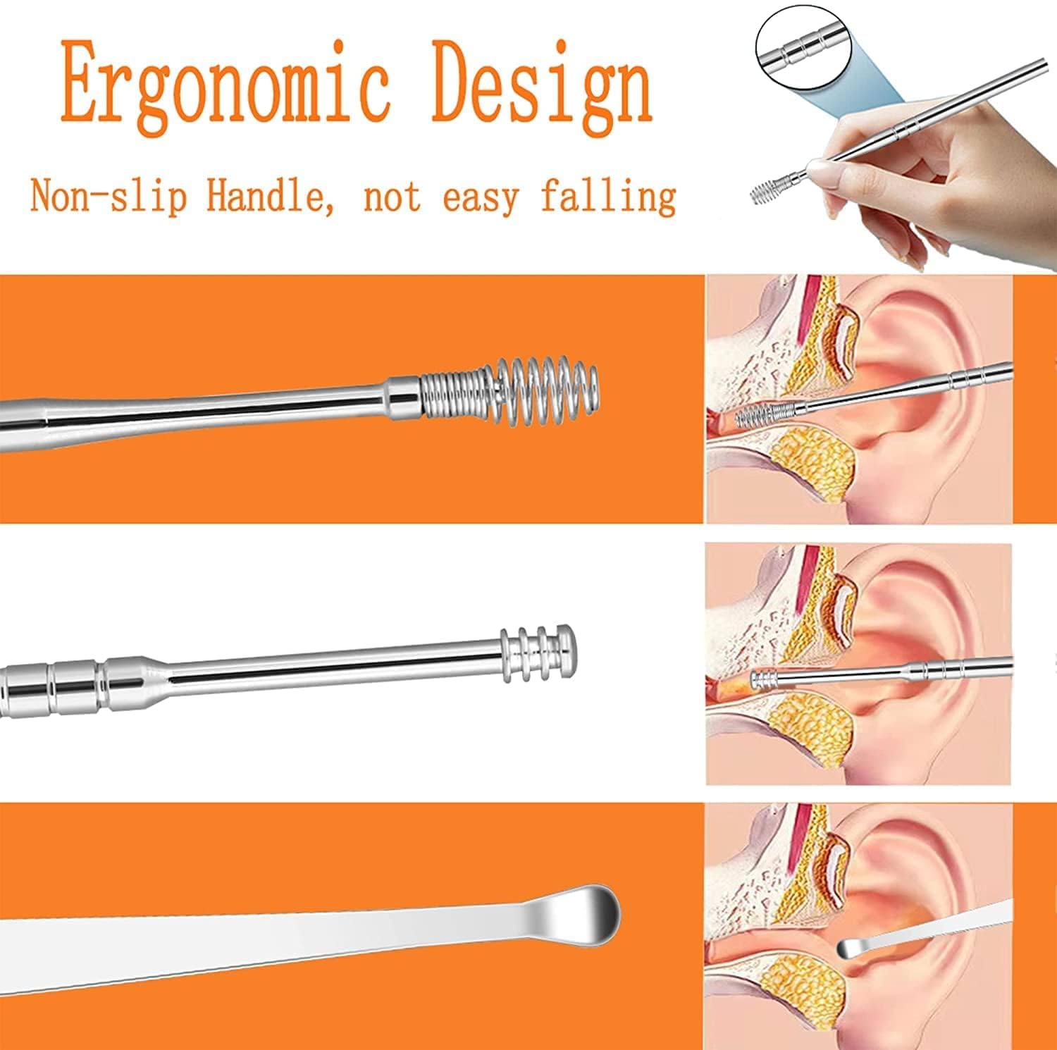 KANISYA Ear Wax Cleaner (6 Pc) Reusable Ear Cleaner Tool Set with Storage Box, Curette Comfortable, Ear wax, Picker Remover and Spring, Ear Wax Cleaner Tool With Stainless Steel Box For Kids Man Woman 1
