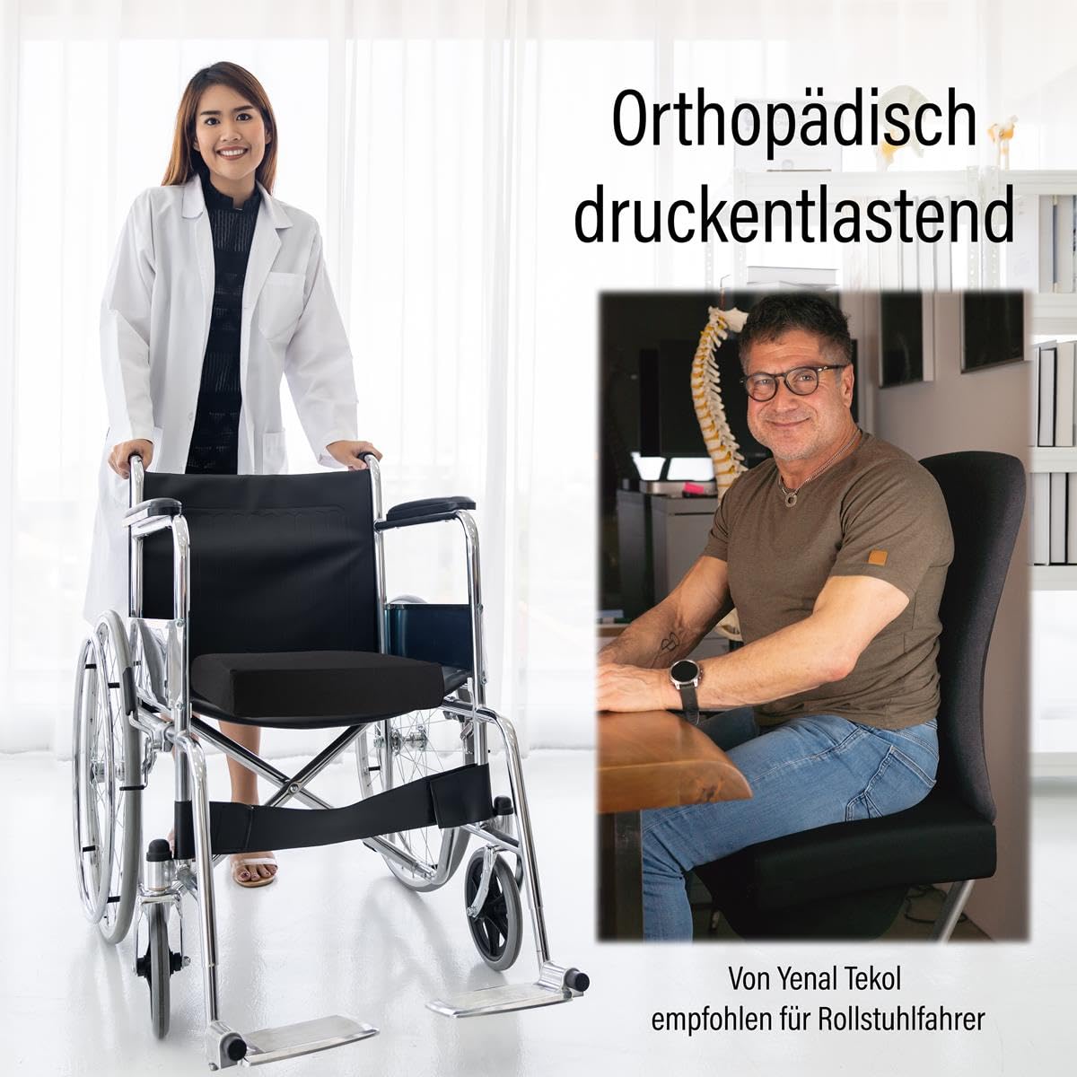 Supply24 Gel/Gelschaum Sitzkissen Schwarz - Verstellbarer Härtegrad 40x40x8 cm - Dekubitus-geeignetes Sitzpolster für Büro, Auto, Rollstuhl & Reisen - Druckentlastend & Langlebig