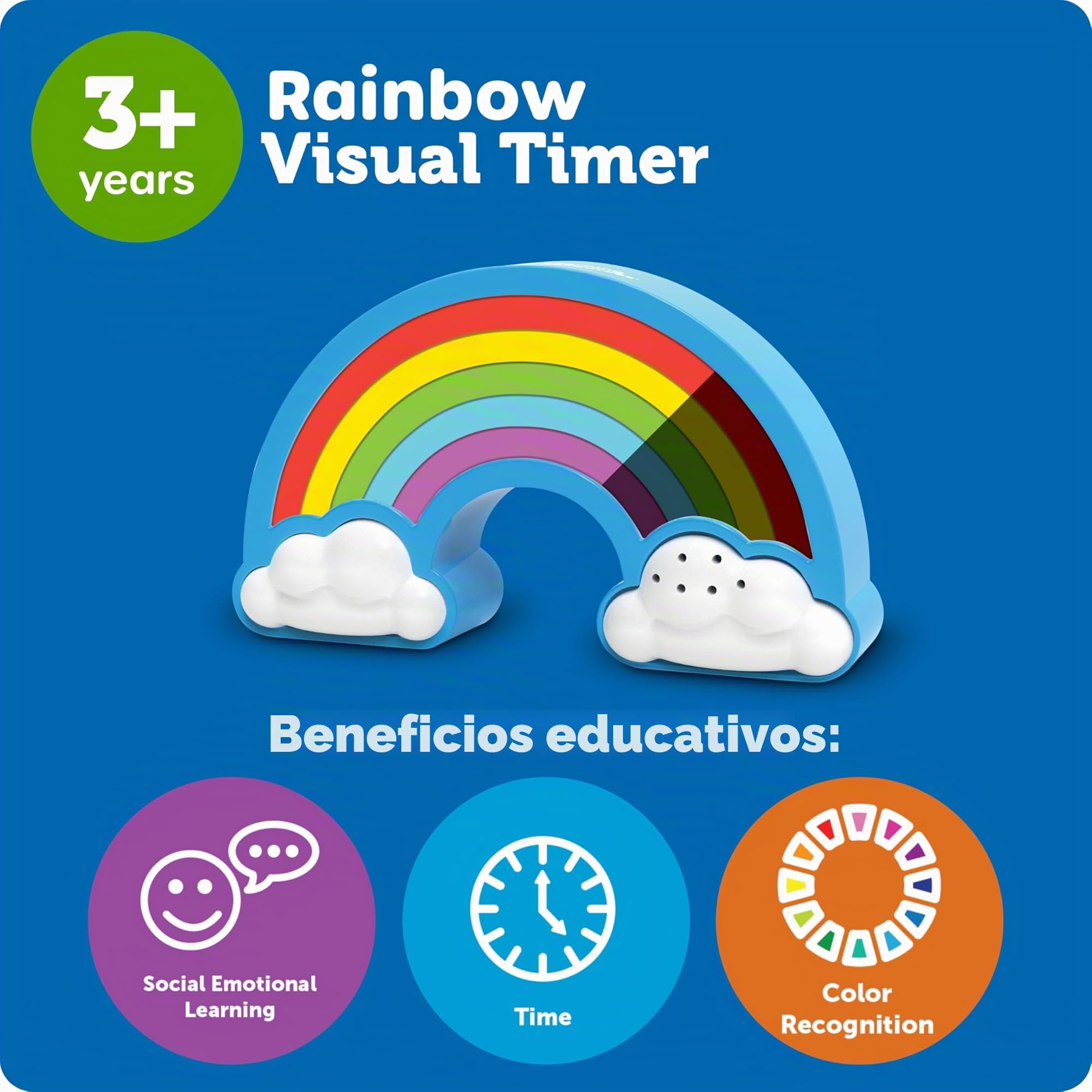 Learning Resources Temporizador Visual de Arcoíris para Niños, Herramienta Sensorial para Rutinas, Transiciones y Gestión del Tiempo, Luz Nocturna, 5 Duraciones, 3+ Años, Sin Pantallas