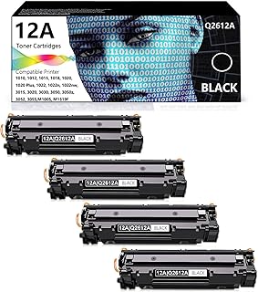12A TONER CARTRIGED BLACK Q2612A COMPATÍVEL PARA HP LASERJET 1020 1022 1012 1010 1015 1018 1022N 1022NW 3015 3030 3020 3050 3052 3055 M1005 M1319 M1319F Q2612A Compa Black x 4