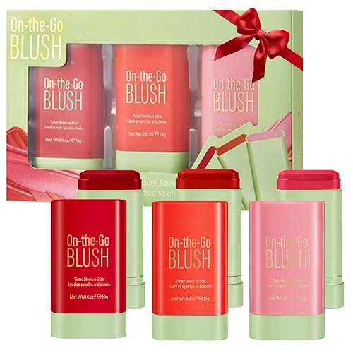 3Pcs 3-in-1 Multi-Use Makeup Stick Tinted Moisturizer Blush for Cheeks, Lips & Eyes Waterproof, Long-Lasting Natural Nude Look 3 Colors(Pink+Hot Red+Coral Orange)