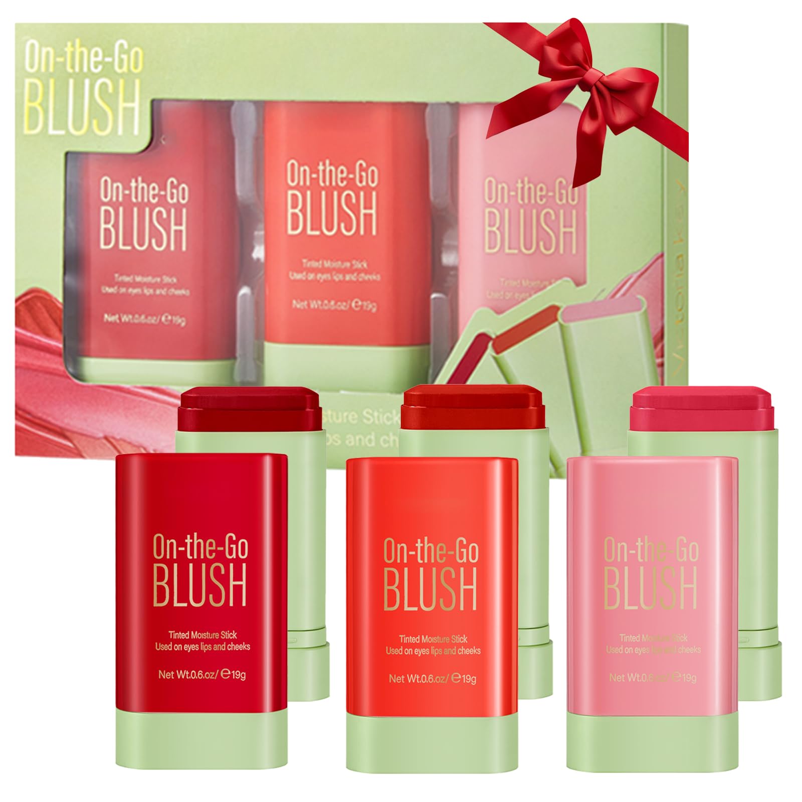 3Pcs 3-in-1 Multi-Use Makeup Stick Tinted Moisturizer Blush for Cheeks, Lips & Eyes Waterproof, Long-Lasting Natural Nude Look 3 Colors(Pink+Hot Red+Coral Orange)