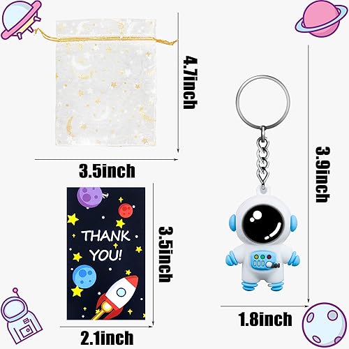 Miniatura 3 de KAIX Recuerdos de fiesta espacial de astronauta, lindo llavero espacial de astronauta, recuerdos de fiesta, 12 juegos con etiquetas de