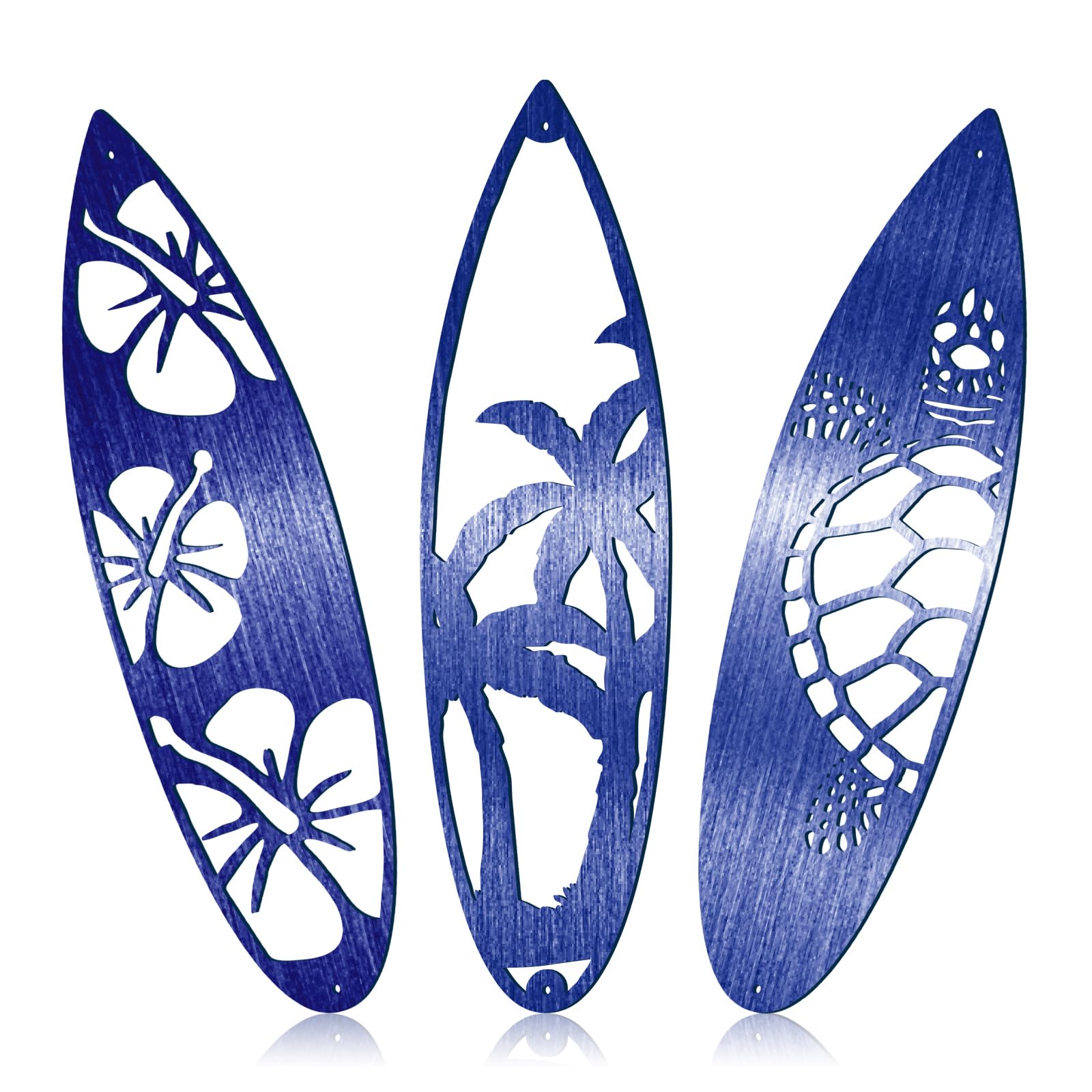 Sadnyy 3 Pieces Metal Surf Board Wall Decor Summer Metal Surfboard Beach Signs Tiki Bar Metal Novelty Surfboard Sign Tropical Surf Board Palm Tree Wall Art for Wall and Door Outside (Blue)