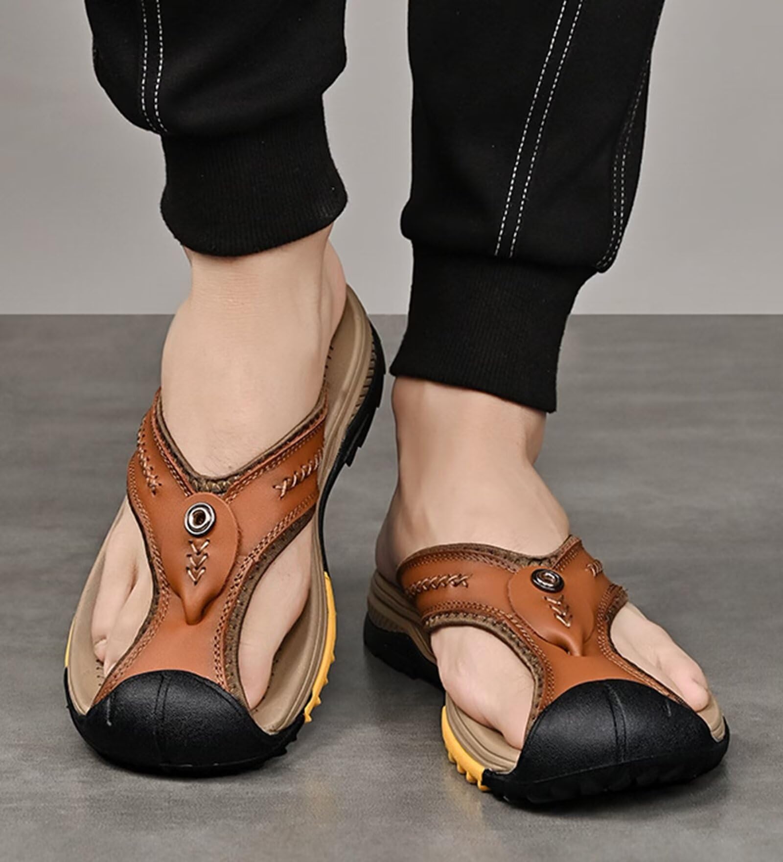 Rivccku Chanclas punta cerrada Hombre Sandalias Deportivo de Playa y Piscina Verano Zapatos Flip Flops Cuero Sandalia Atlética