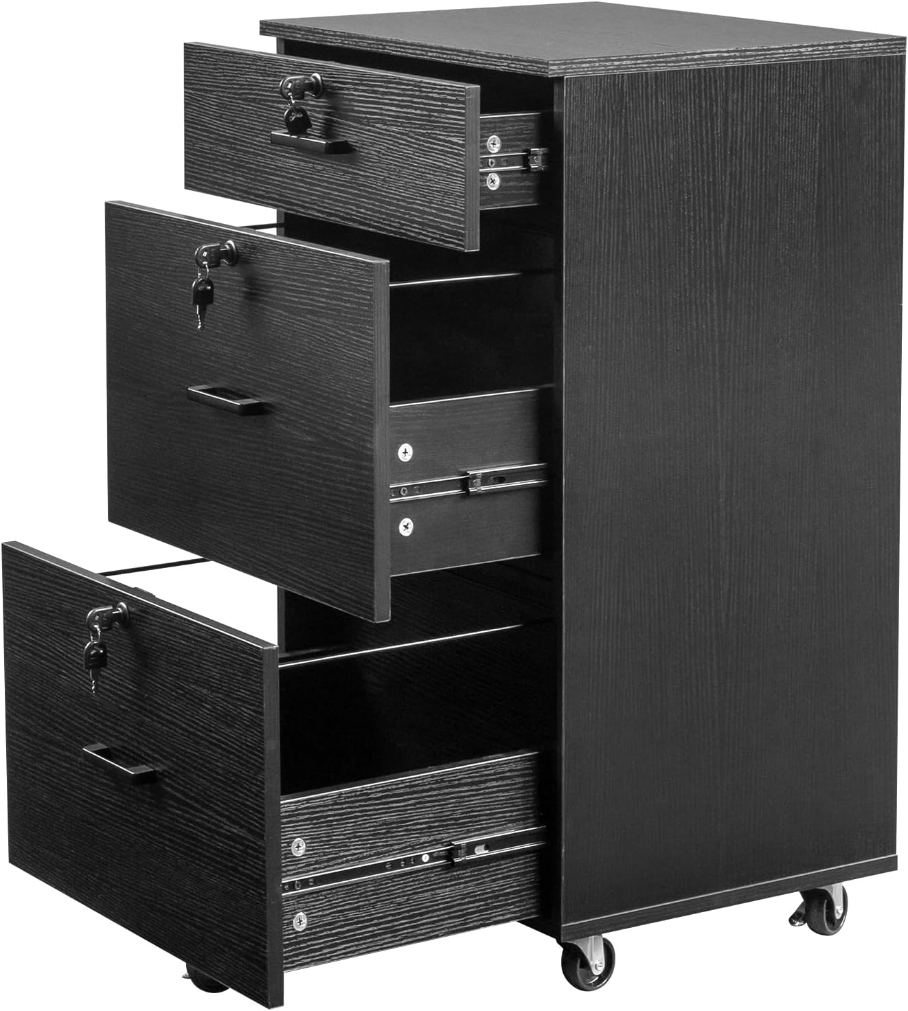 Mobile File Pedestal,File Cabinet with 3 Drawers, Slim Design Under Desk Storage for Files, Folders and Office Supplies, Organizer Cabinet with Lock for Home and Office (Black)