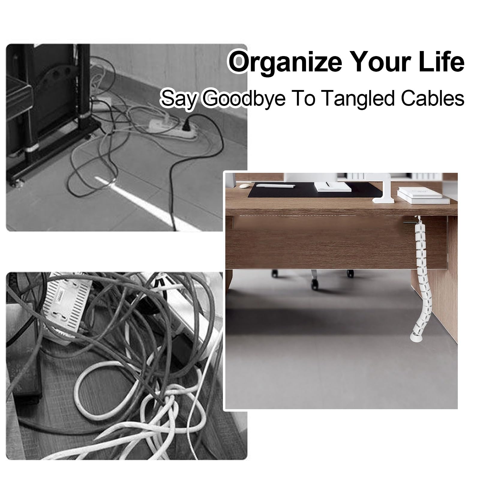 Gestión de Cables Flexible 76cm, Organizador Cables Modular 360°, Canaleta Bajo Escritorio para Oficina y Gaming Desk(Gray)