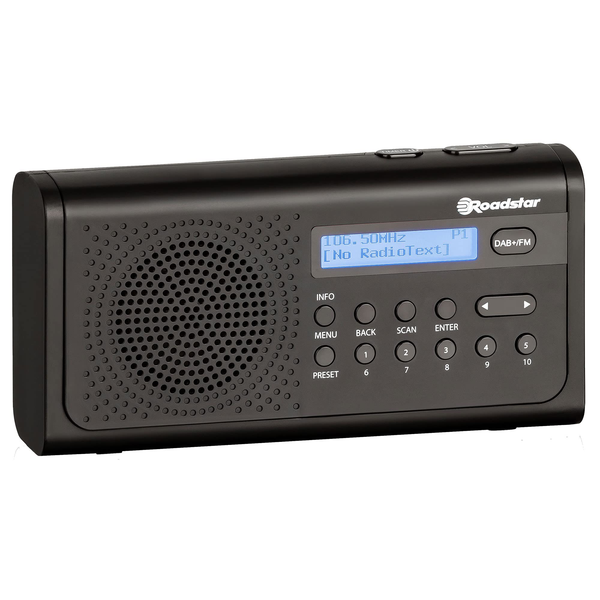 Roadstar TRA-300D+BK Radio Portátil Digital Dab/Dab+/FM, Funciona a Red/Pilas, Toma de Auriculares, Transistor Pequeño y Ligero, Altavoz 8W, Alarma Dual, Temporizador para Apagado, Negro