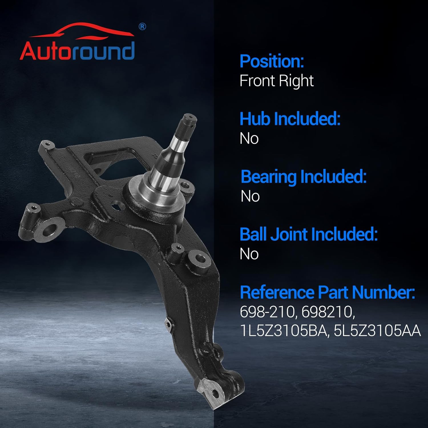 Autoround Front Suspension Steering Knuckle Compatible with Ford Ranger 2001-2009, RWD and with Front Coil Spring Suspension, Right Passenger Side, Replace# 698210