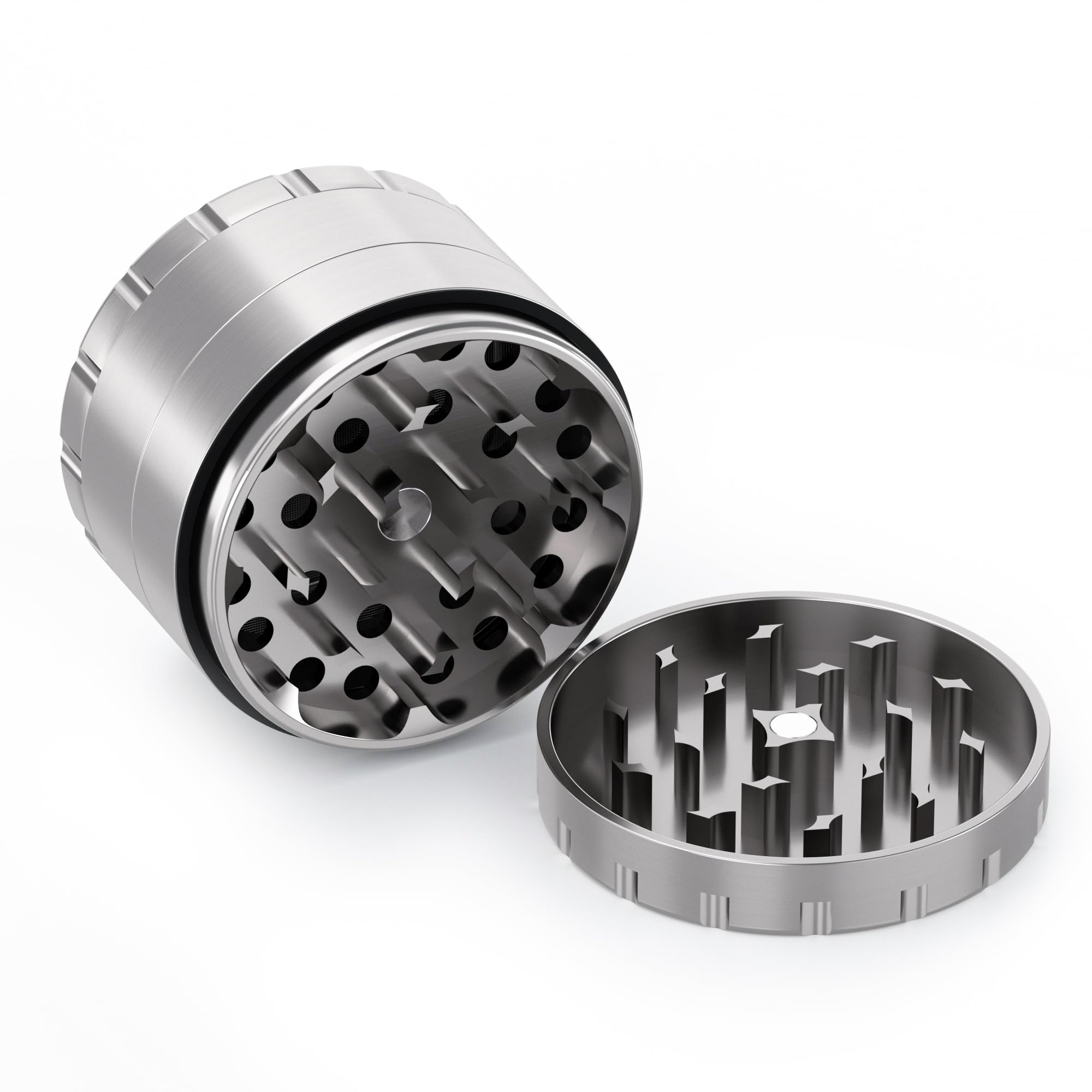 Granny's® Edelstahl Grinder in ⌀ 63 mm | 4-teilig | Kräutermühle Groß & Höchste Verarbeitungsqualität | Stainless Steel | High-End