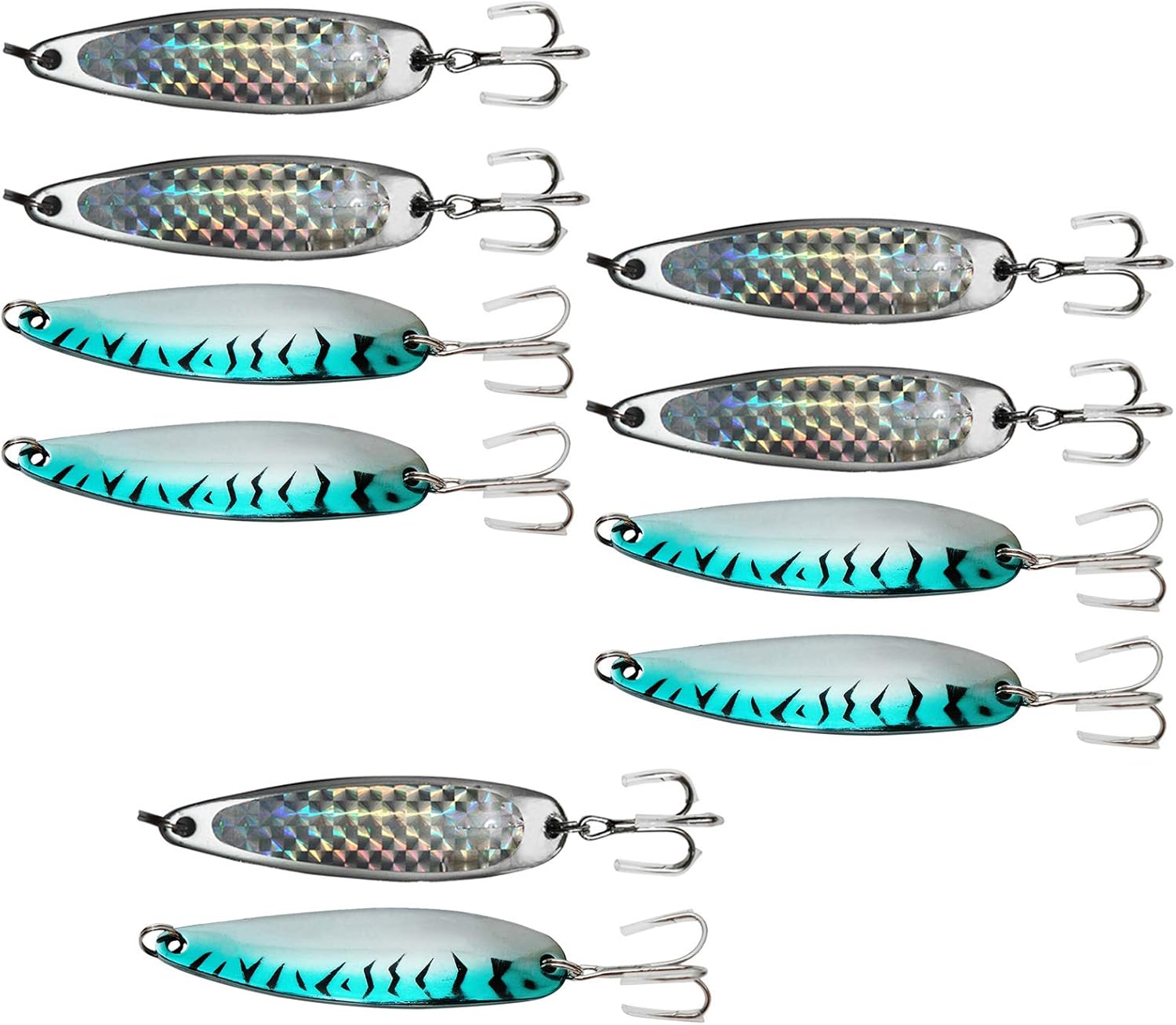 Qty 10 Fish WOW!® 3oz Fishing Spoon with a Treble Hook 85g Fish Jigging Casting Lure Baits - 2 Colors