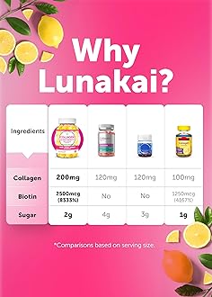 Lunakai Collagen Gummies - Tastiest Proprietary Formula - 200mg Hydrolyzed Collagen Gummies for Women and Men with Biotin, Zinc, Vitamin C and E - Non-GMO Anti Aging Supplement for Women - 6 Pack