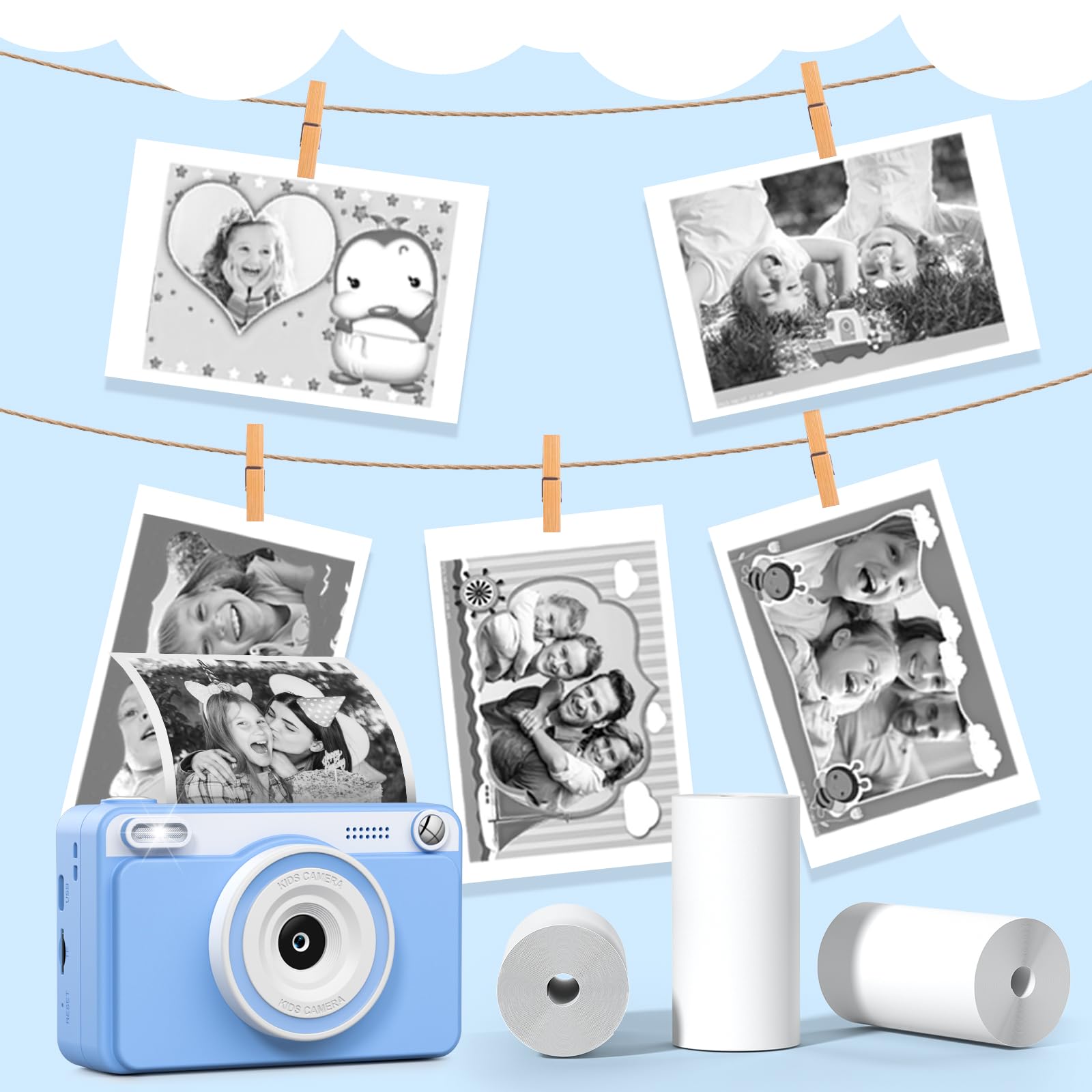GREENKINDER 5 Rollen Druckpapier für Kinderkamera, Sofortdruck Thermopapier, Nachfüllpapier für Kinderkamera, Sofortbildkamera Druckpapier für Kinder(Für die Sofortdruckkameras des Modells H10)