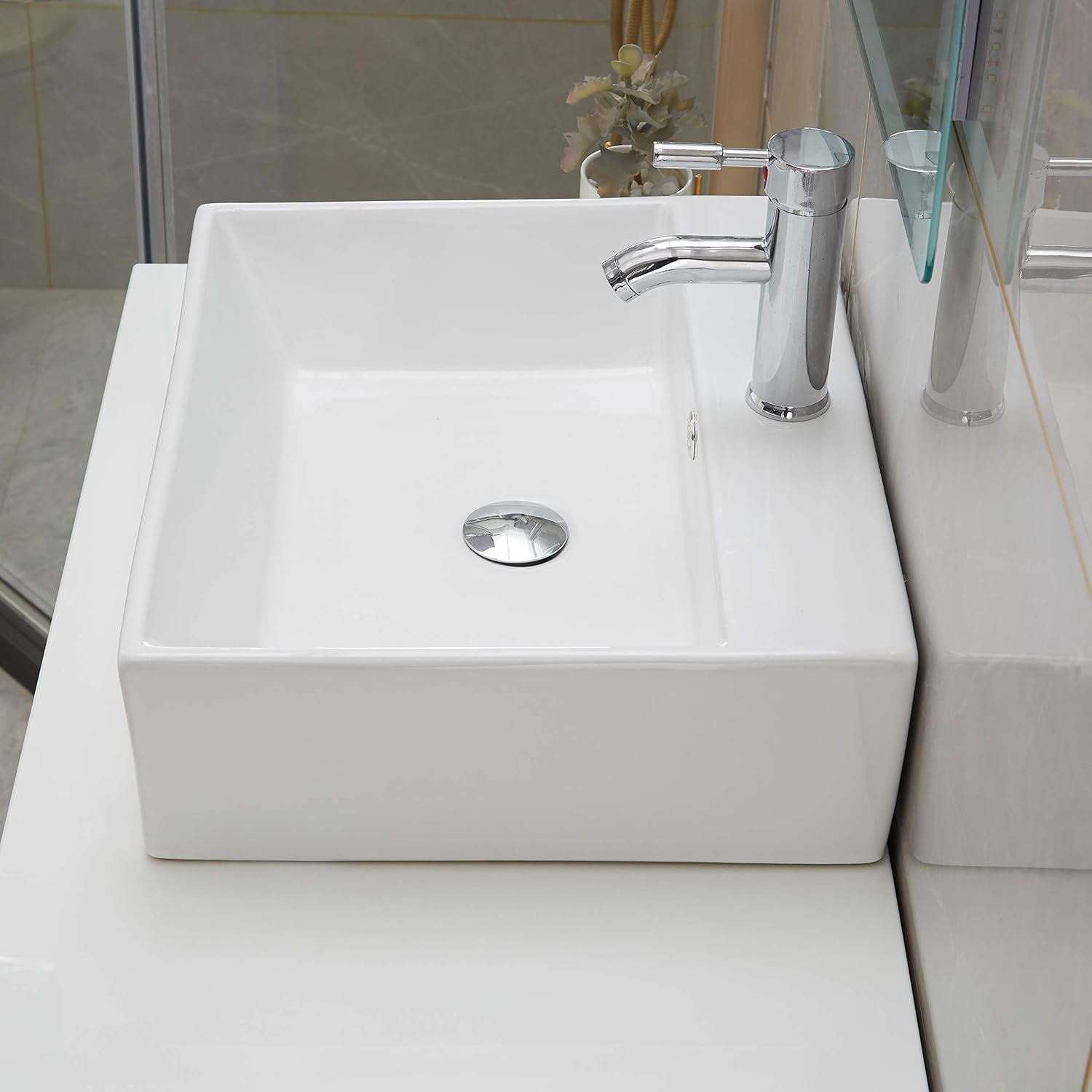 Promo 40% OFF PetusHouse Bathroom Vessel Sink and Pop Up Drain Combo, Rectangle Above Counter White Porcelain Ceramic Bathroom Vessel Vanity Sink Washing Art Basin, Overflow Type Free Shipping 🛒 PetusHouse Bathroom Vessel Sink and Pop Up Drain Combo, Rectangle Above Counter White Porcelain Ceramic Bathroom Vessel Vanity Sink Washing Art Basin, Overflow Type