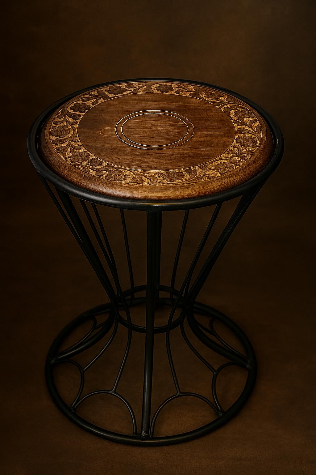 ClokMen Handcrafted Wooden & Iron Stool | Vintage Accent Seating | Multipurpose Decorative Stool for Home, Balcony, or Living Room - Black & Brown 3-image-11