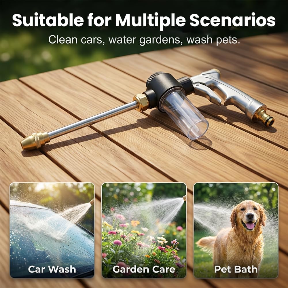 Turn Any Hose into a High Pressure Water Cleaning Jet, 2026 New Heavy Duty Garden Hose Nozzle, Multi Function Lawn Garden Watering Sprayer for Car Patio Garden Yard Cleaning