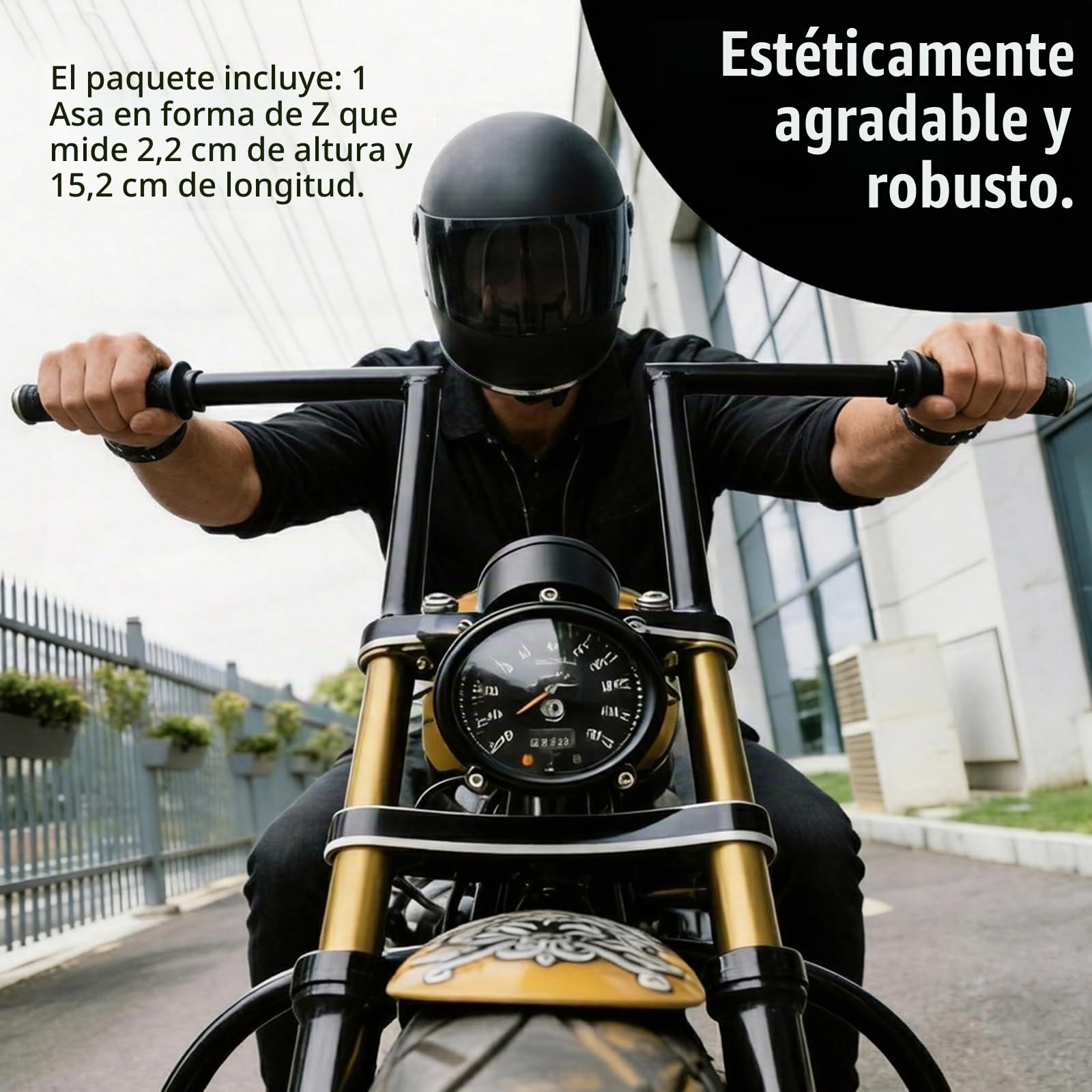 Manillar Moto, Z Bar 22 mm 7/8 Pulgadas Elevado 8" Acero Resistente Con Rebaje Central Guidon de Moto Para Harley Yamaha Suzuki Kawasaki MT07 MT09 Touring Street Bike ATV