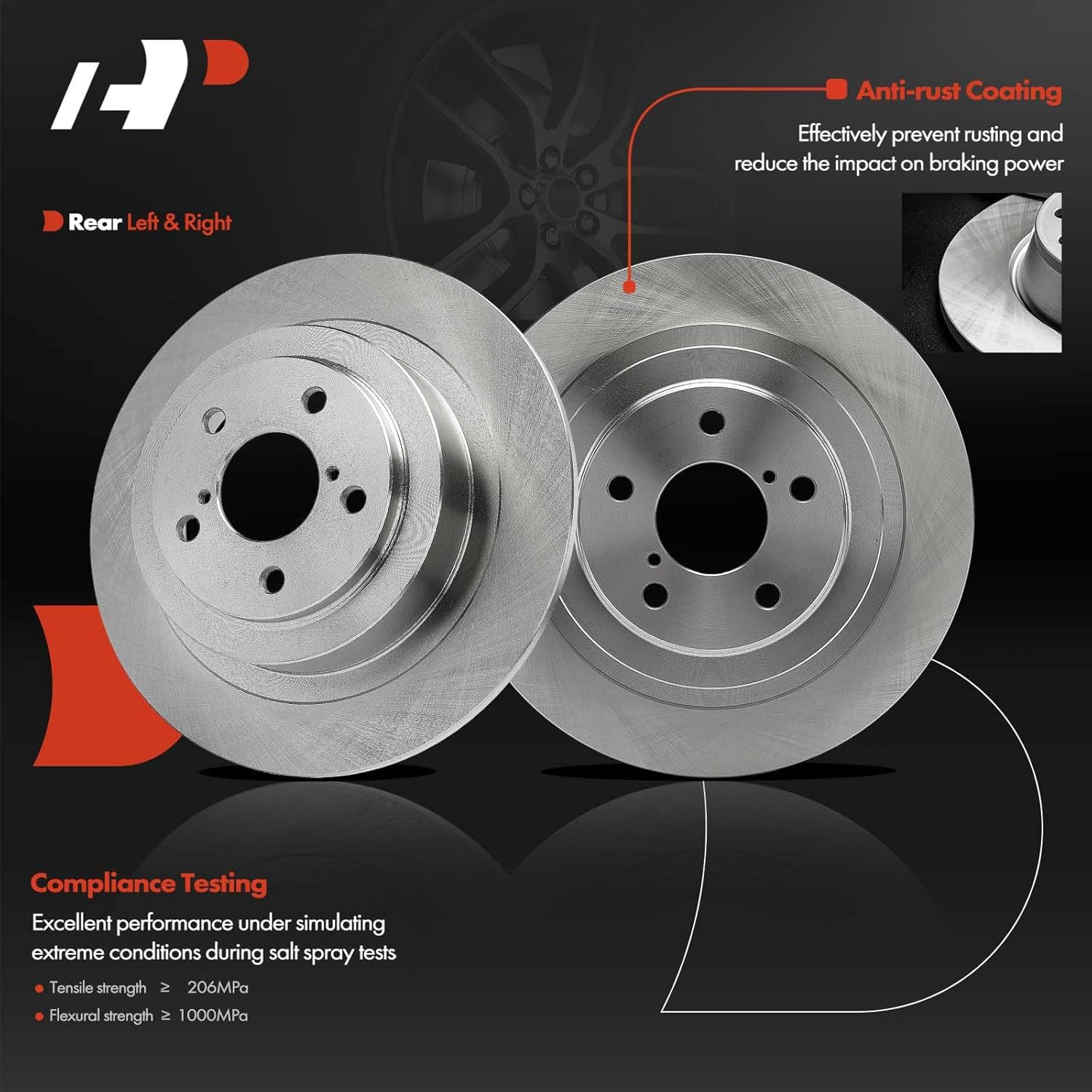 A-Premium 11.41 in (289.7 mm) Rear Solid Disc Brake Rotors + Ceramic Pads Kit Compatible with Select Subaru Models - Outback 2000-2004, Legacy 2000-2004, Baja 2003-2006, 6-PC Set