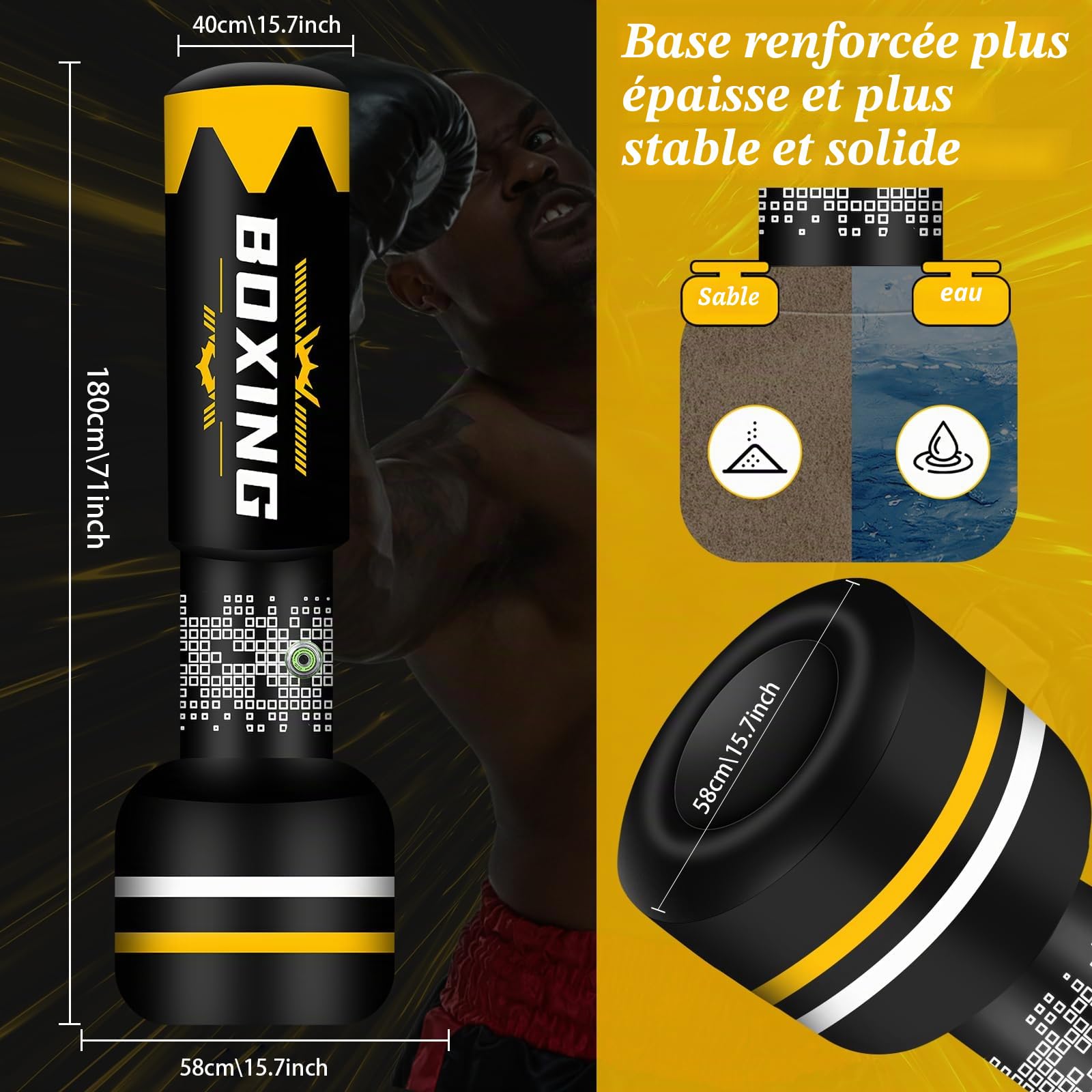 NZQXJXZ Sac de Frappe Adulte 175cm, Sac de Boxe Lourd autoportant, Sacs de Kickboxing avec Support pour l'entraînement MMA Muay Thai Fitness Débutants