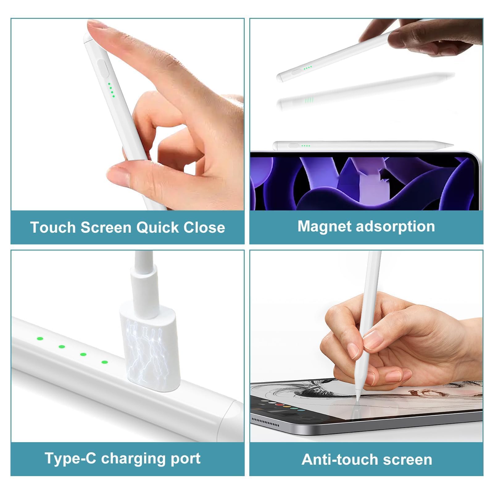 Stylus Pen per Touchscreen Android iOS, Stylus Pencil per Tablet e Smartphone, Penna Universale per Tablet Compatibile con Sam sung/i Phone, Sensibilità all'inclinazione,con 4 punte di ricambio