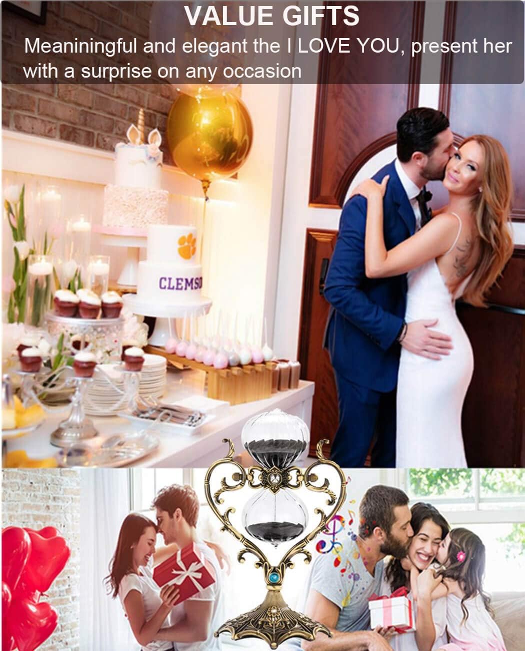 SuLiao Hourglass 60 Minute,Love Engraving Rotating Brass Sand Timer Clock,Antique Black Sand Watch 60 Min,Vintage Reloj De Arena,Large Unity 1 Hour Glass Sandglass for Gifts Desk Decoration