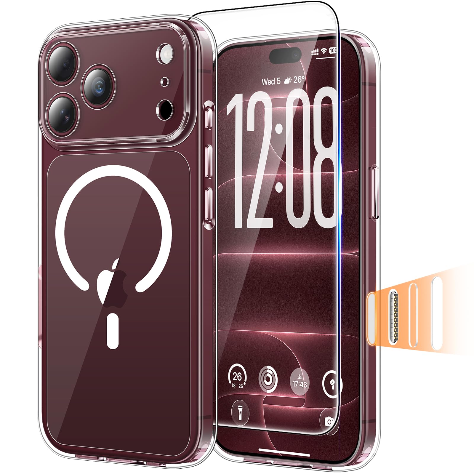 TAURI Cover Magnetica per iPhone 18 Pro Max,Trasparente | con Pellicola in Vetro Temperato,Compatibile con MagSafe,Controllo Della Fotocamera,Magnetica Custodia per Sottile Anticaduta