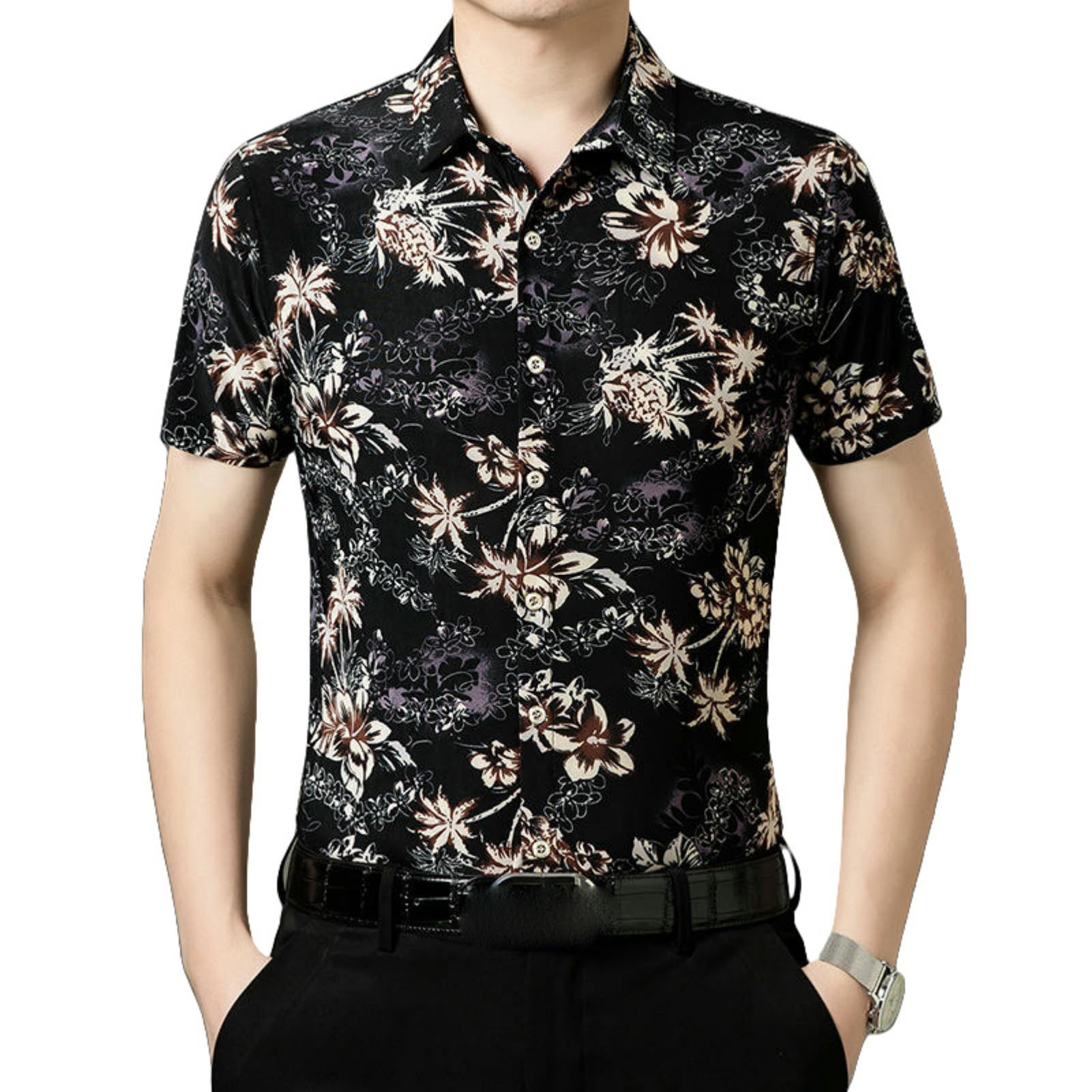 Camisa de verano de manga corta para hombre, estilo nacional, estampado floral, a la moda