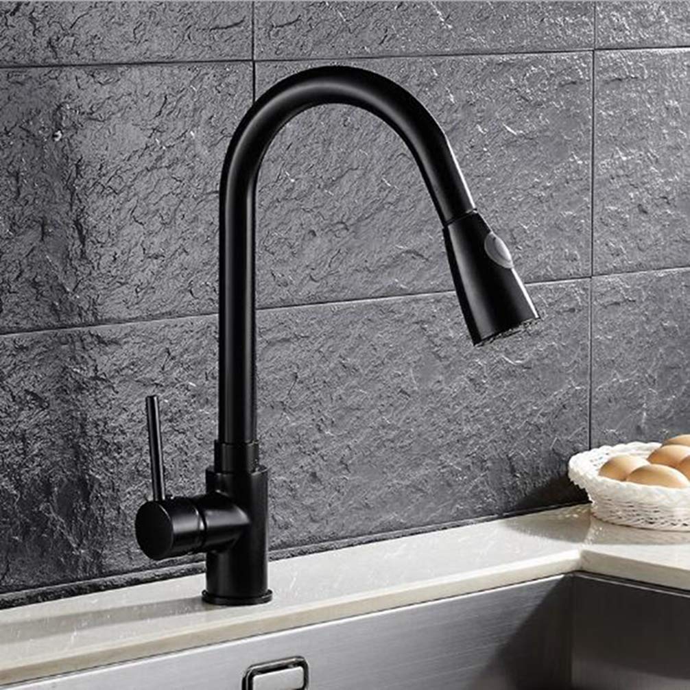 Pull Out Kitchen Faucet with Shower Head Black Swivel Sink Mixer Tap Vanity