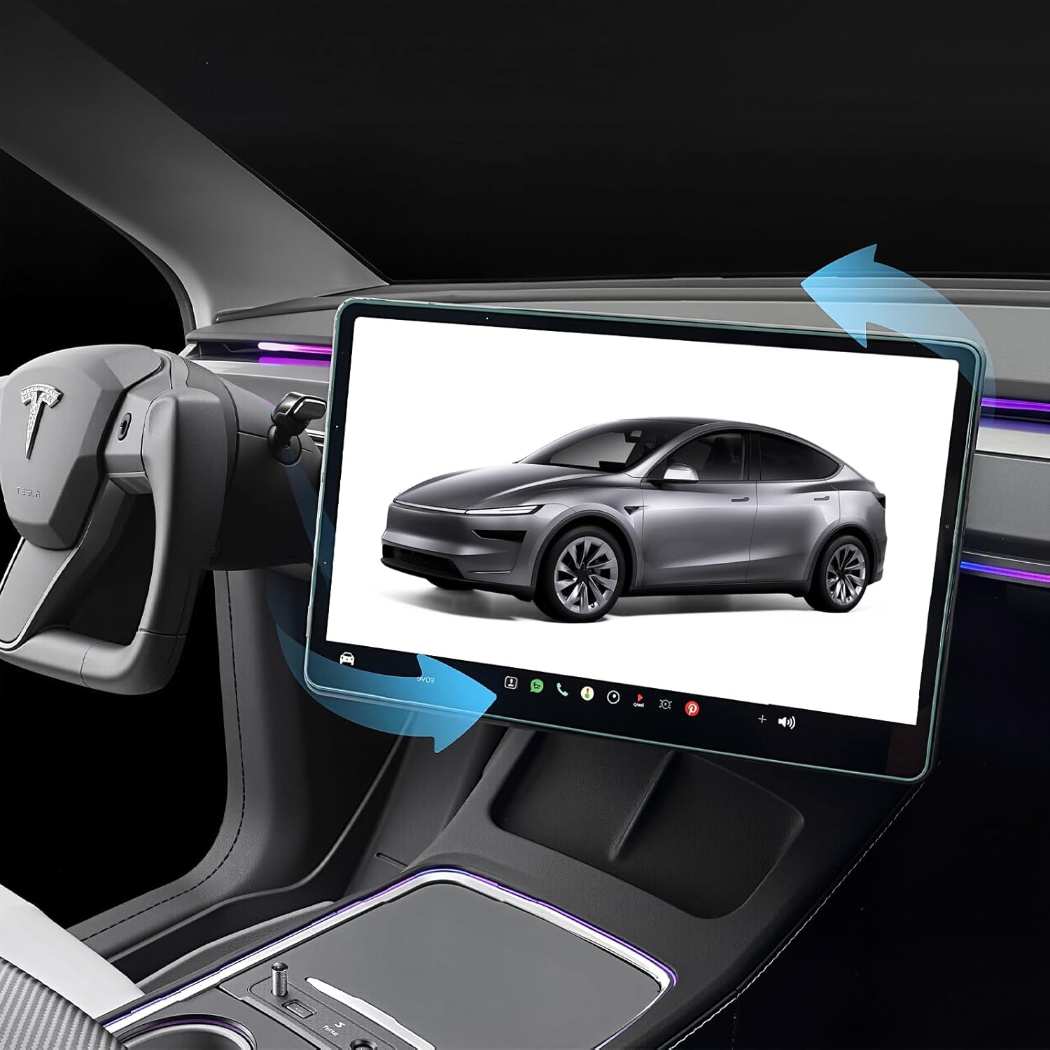 2026 Screen Swivel Mount for Model Y Juniper & Model 3 Highland Original Screen Center Console Navigation 4 Way Rotation Adjustment Screen Rotating Holder (Maintains Original Height)