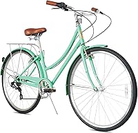 Vista 7 de MICARGI Kansans Beach Cruiser Bike - Empuñaduras de cuero de 7 velocidades y cojín de asiento V-Brake para adultos