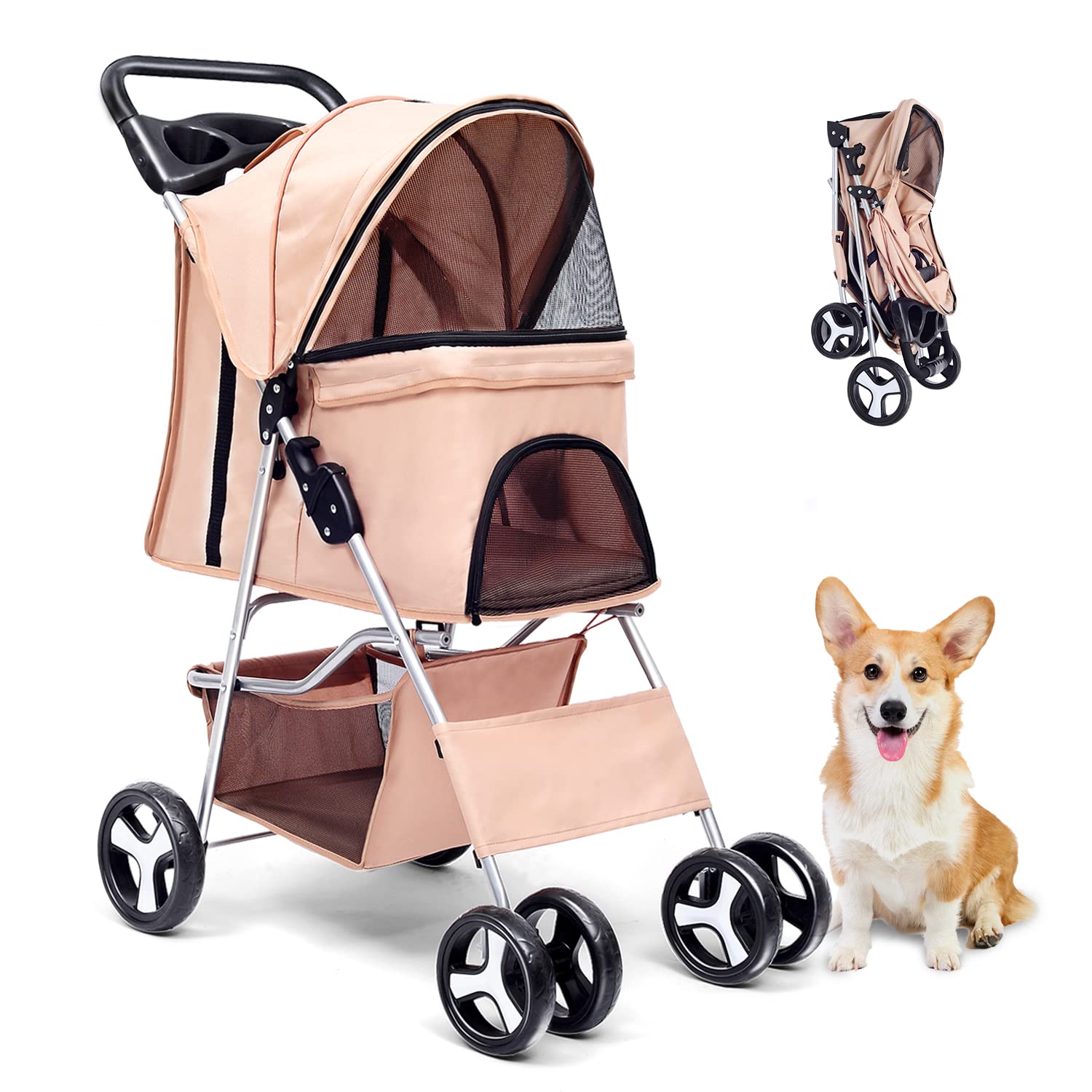 Photo 1 of Four Wheels Pet Stroller, for Medium Small Dogs Cats Travel Folding Carrier Stroller