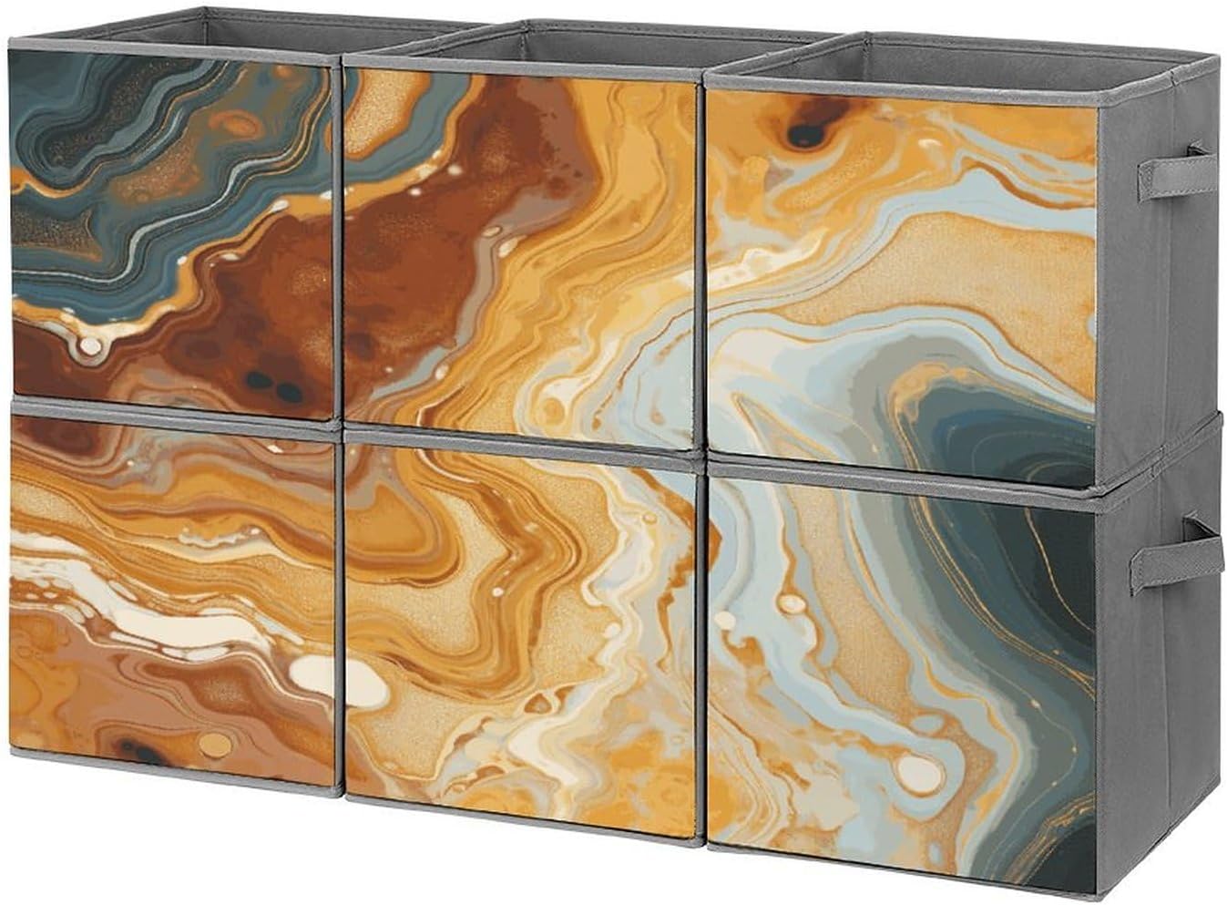 Marble Modern Art Storage Cubes Set of 6 Storage Bins with Handles Collapsible Storage Basket Fabric Storage Box for Shelves Large Closet Shelf Organizer for Organization 11 Inch