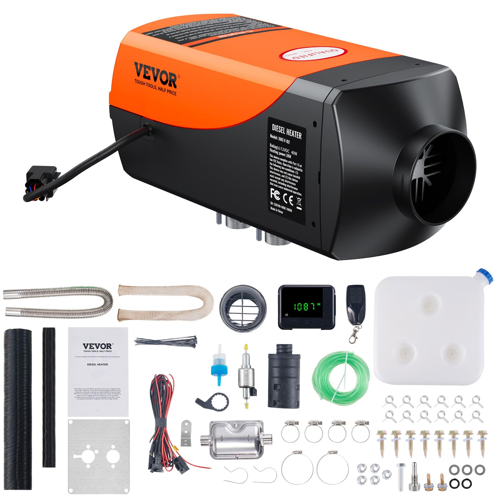 VEVOR Diesel Heater, Diesel Air Heater z pilotem zdalnego sterowania i ekranem LCD, przenośne ogrzewanie diesla o niskim poziomie hałasu, ogrzewanie postojowe do samochodu SUV RV Van Boat i garażu