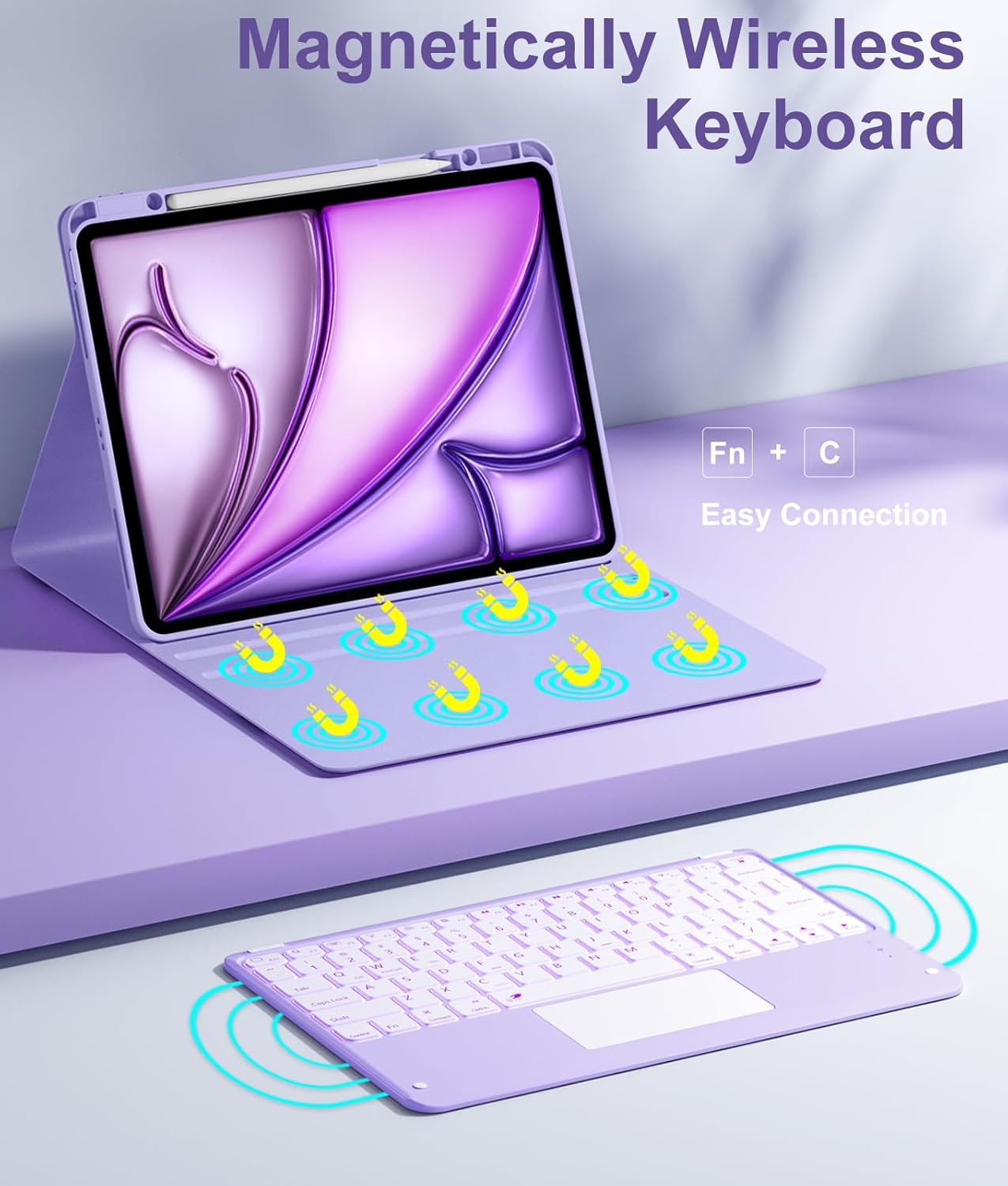 Hamile for iPad Air 13-inch Case Keyboard (M3/M2) - Magnetic Wireless Keyboard with Multi-Touch Trackpad 7 Colors Backlit Stain Proof Folio Cover for iPad Pro 12.9 6th 5th 4th 3rd Generation - Purple
