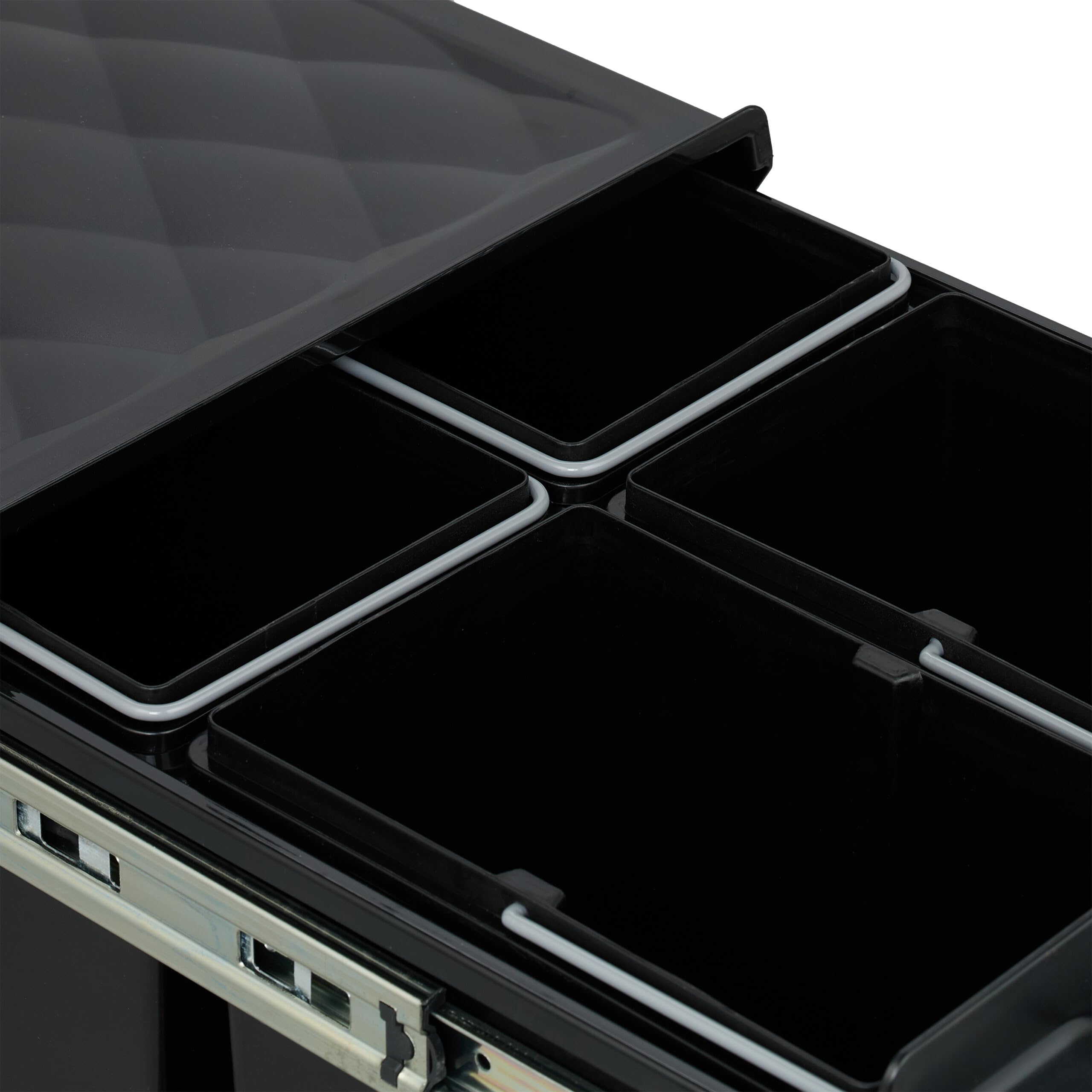 Relaxdays Cubo de Basura Cocina, 4 Espacios, 4X 8 L, 34,6 x 34 x 51,8 cm, Extraíble, Papelera Reciclaje Fregadero, Negro