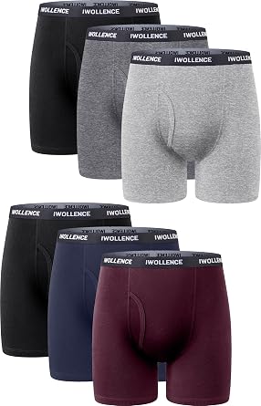 IWOLLENCE Mens Boxer Briefs Breathable Soft Moisture-Wicking Cotton Underwear with Comfort Flex Waistband, Multipack