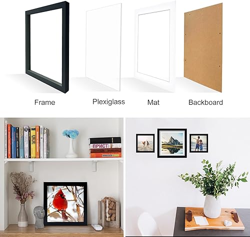 Miniatura 4 de Juego de 2 marcos de fotos negros de 7x7 pulgadas, marco de fotos cuadrado de madera maciza para sobremesa o montaje en pared