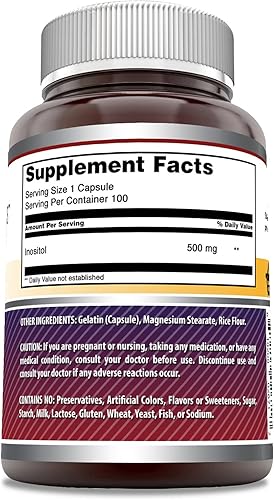 Miniatura 2 de Amazing Formulas Inositol 500 mg Suplemento de cápsulas Sin OMG Sin gluten Fabricado en Estados Unidos (1 paquete 100 unidades)